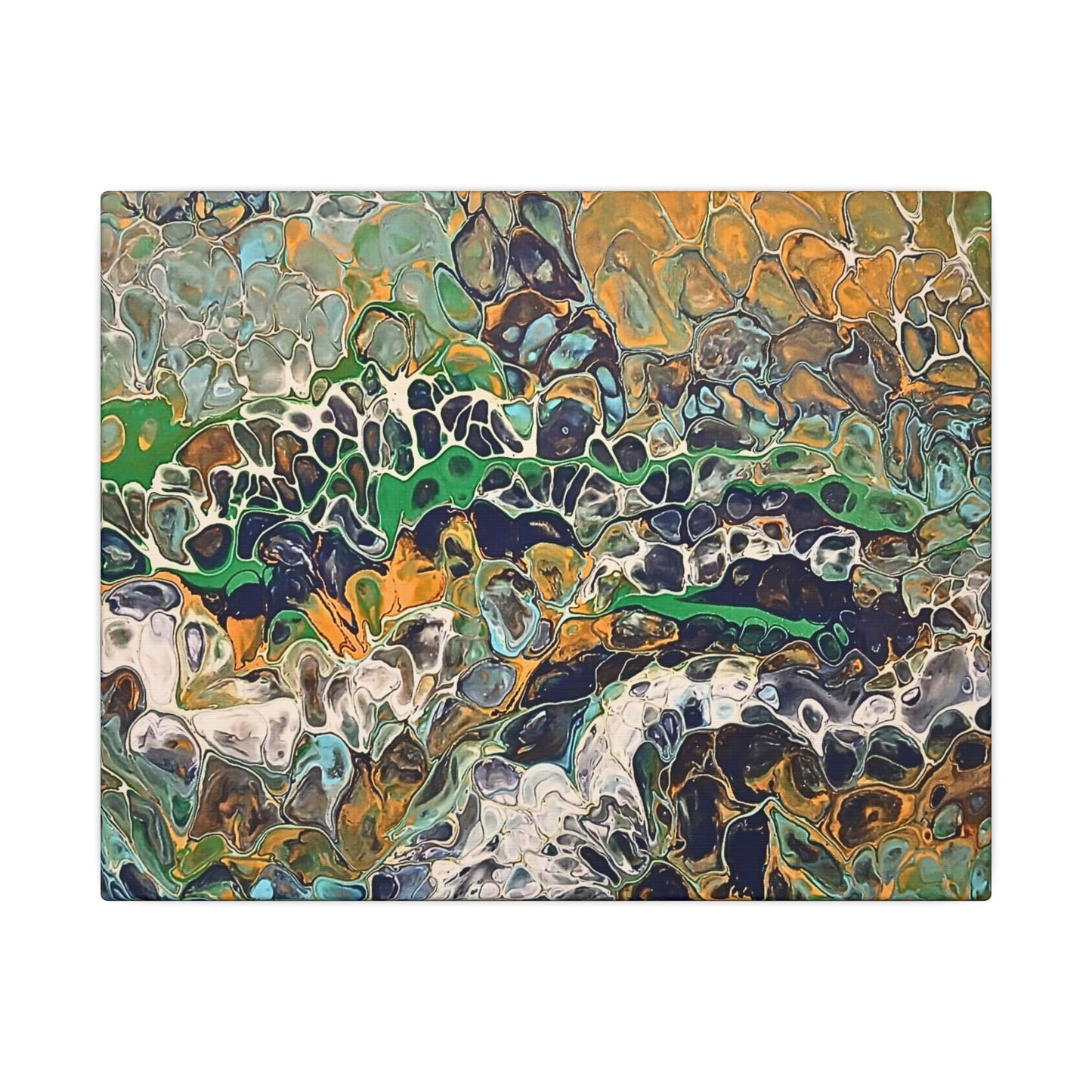 Abstract Fluid Art Canvas Print of Original | Green Gold Acrylic Pour Painting