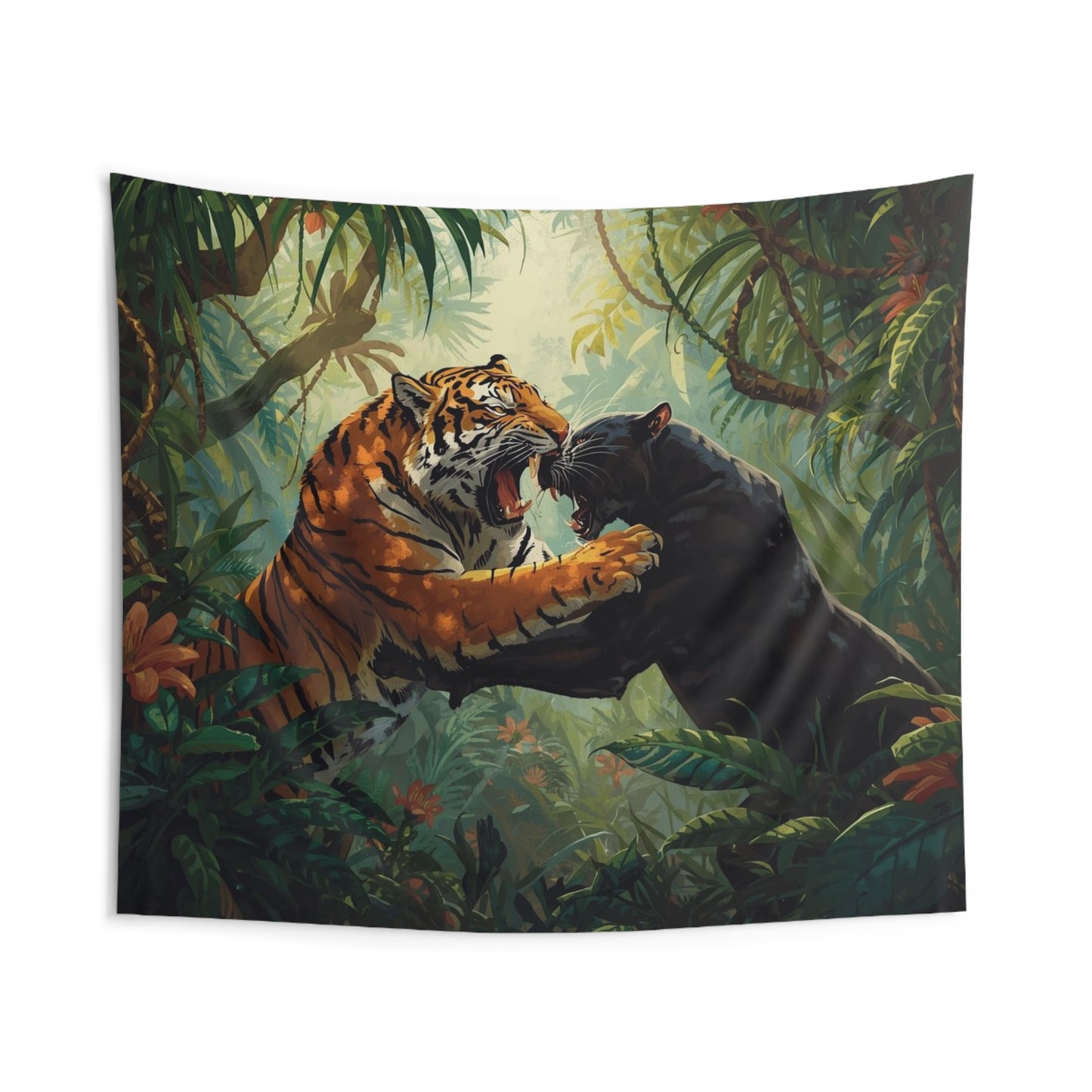 Jungle Wildlife Tapestry: Exotic Tiger and Panther Wall Art, Bohemian Decor, Nature Lover Gift, Home Aesthetic, Adventure Vibes