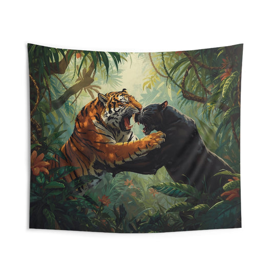 Jungle Wildlife Tapestry: Exotic Tiger and Panther Wall Art, Bohemian Decor, Nature Lover Gift, Home Aesthetic, Adventure Vibes
