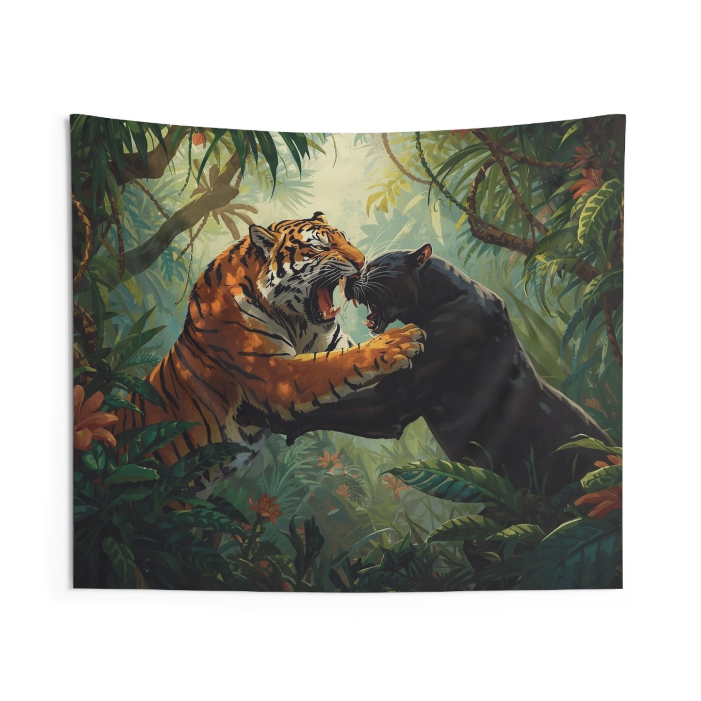 Jungle Wildlife Tapestry: Exotic Tiger and Panther Wall Art, Bohemian Decor, Nature Lover Gift, Home Aesthetic, Adventure Vibes