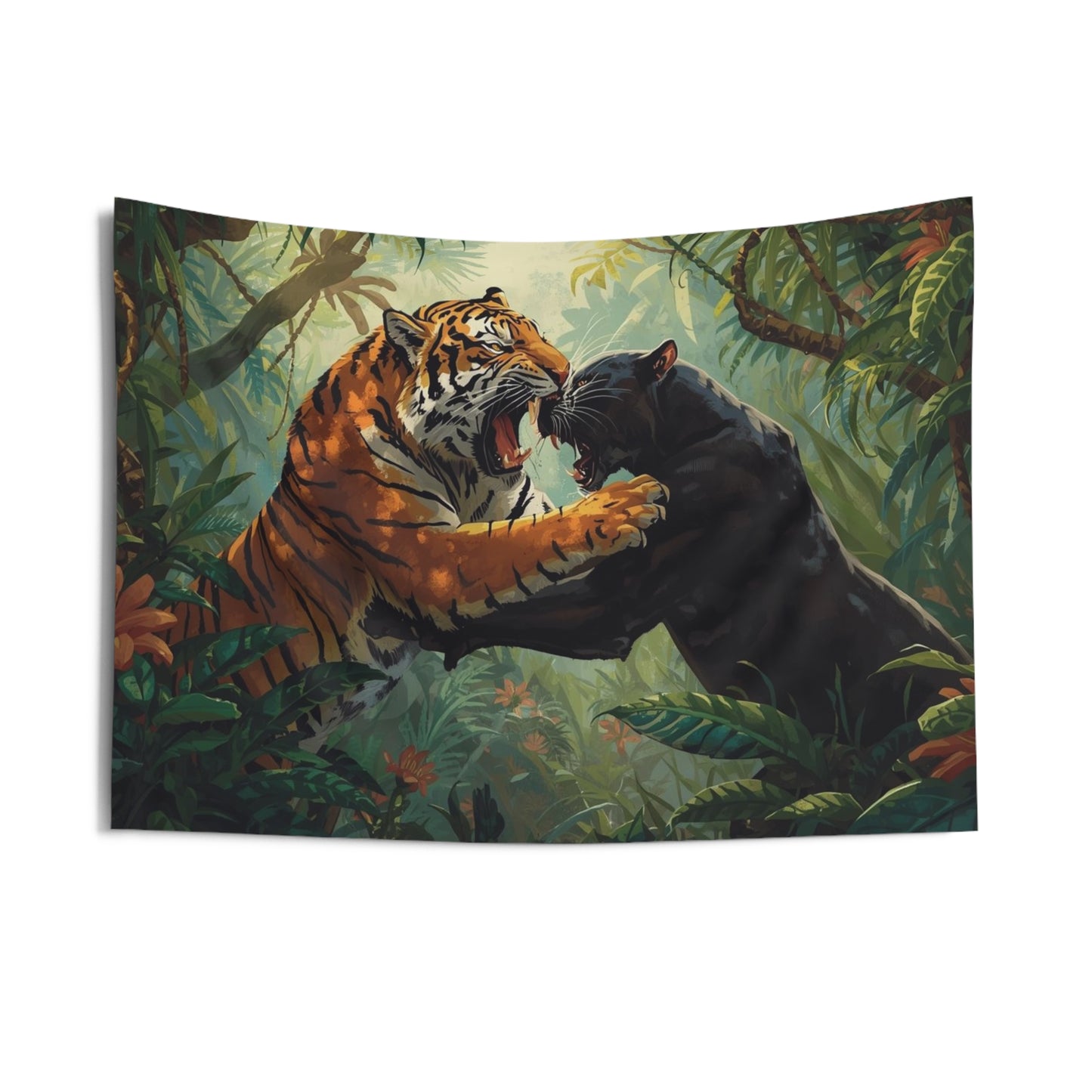 Jungle Wildlife Tapestry: Exotic Tiger and Panther Wall Art, Bohemian Decor, Nature Lover Gift, Home Aesthetic, Adventure Vibes