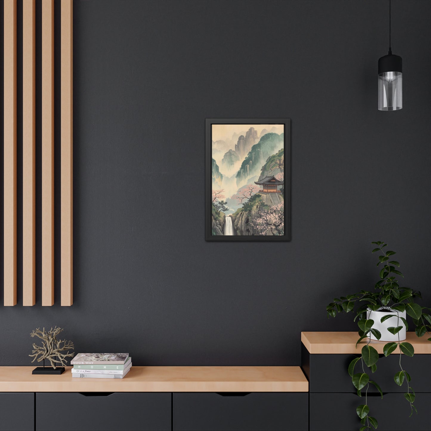 Serene Landscape Framed Poster, Tranquil Art Print for Home, Japanese Decor, Wall Art for Bedroom, Gift for Nature Lovers