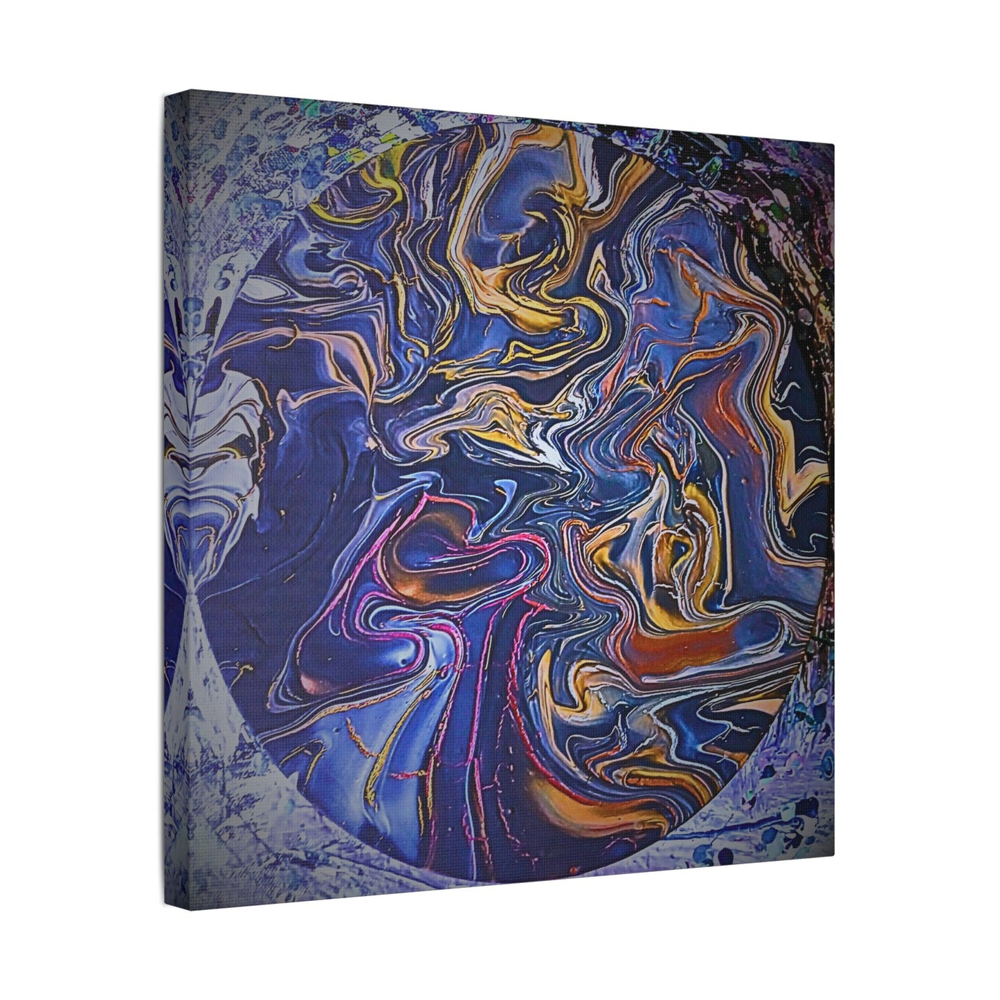 Abstract Blue Gold Swirl Satin Canvas Stretched Print | Fluid Art Wall Decor