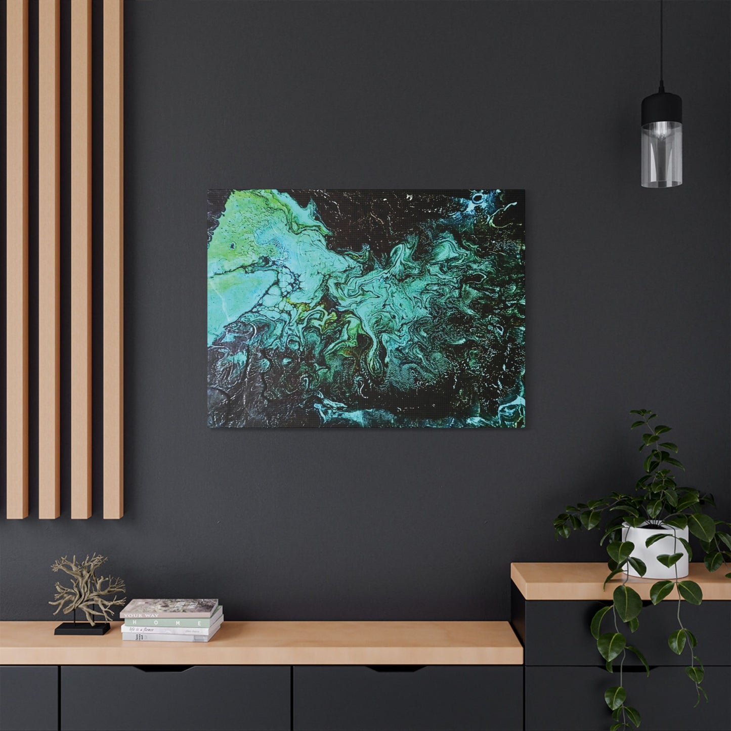 Hand Painted  "Turquoise Inception" Print Marble Abstract Satin Canvas Stretched | Fluid Art Wall Decor