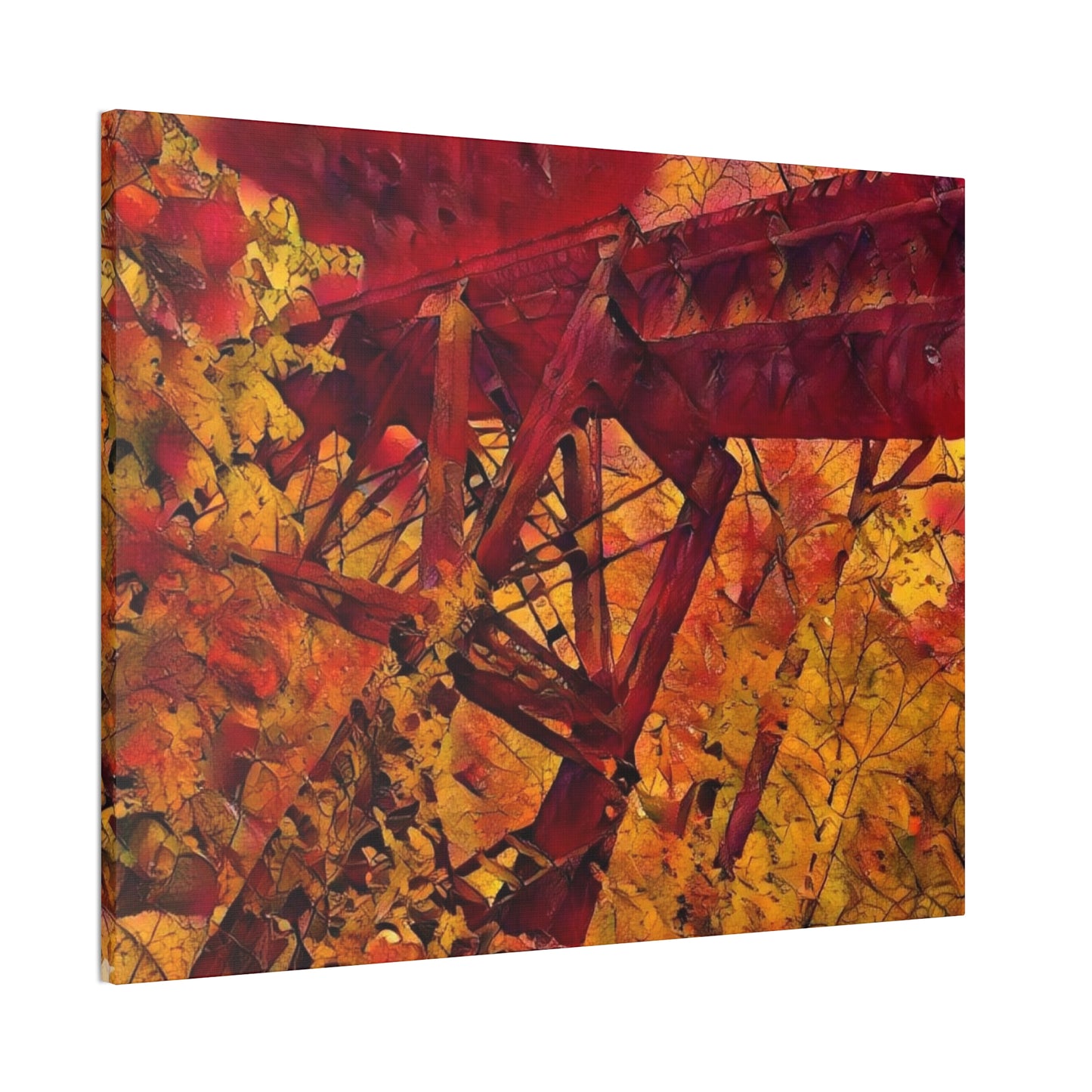 Vibrant Autumn Bridge Landscape Wall Decor