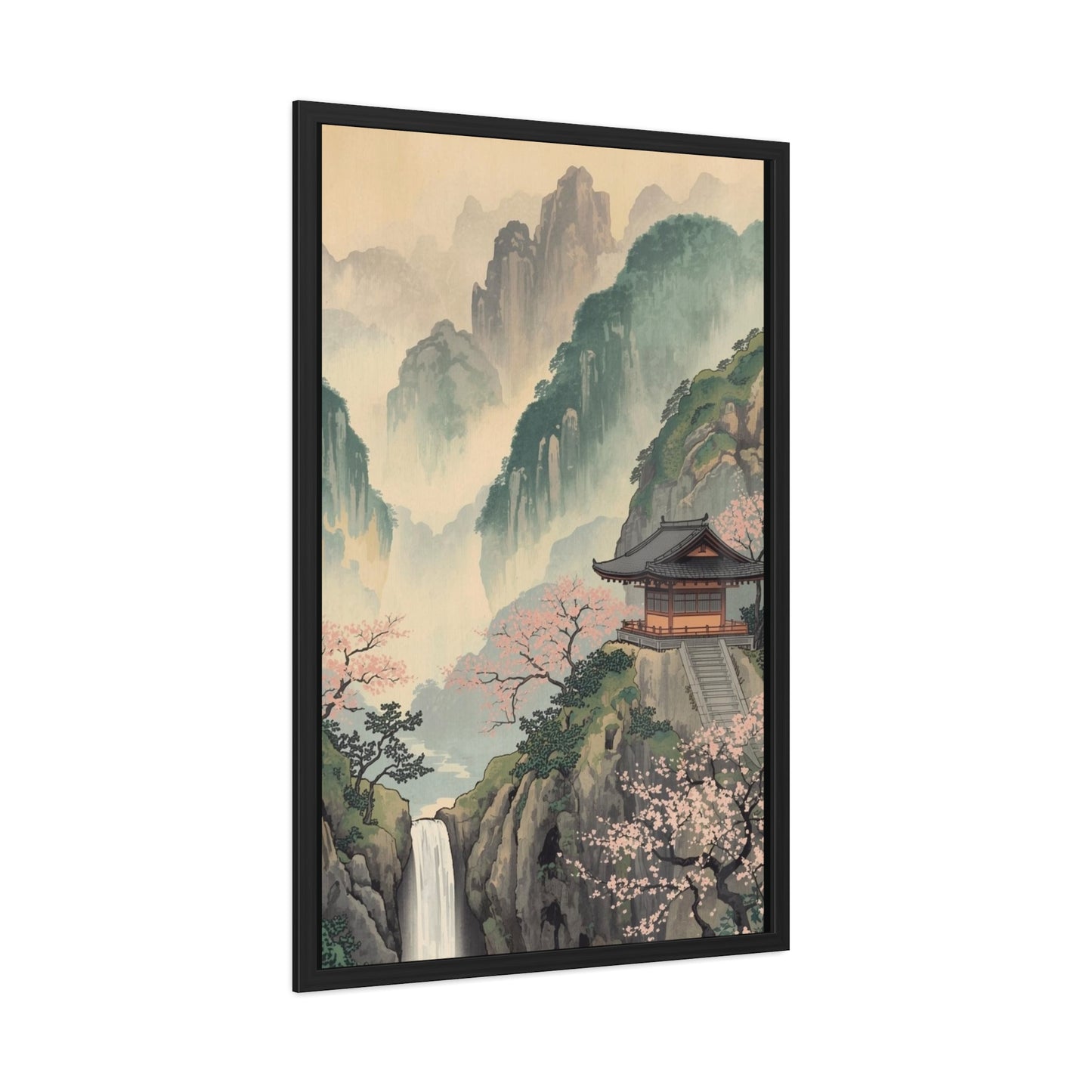 Serene Landscape Framed Poster, Tranquil Art Print for Home, Japanese Decor, Wall Art for Bedroom, Gift for Nature Lovers