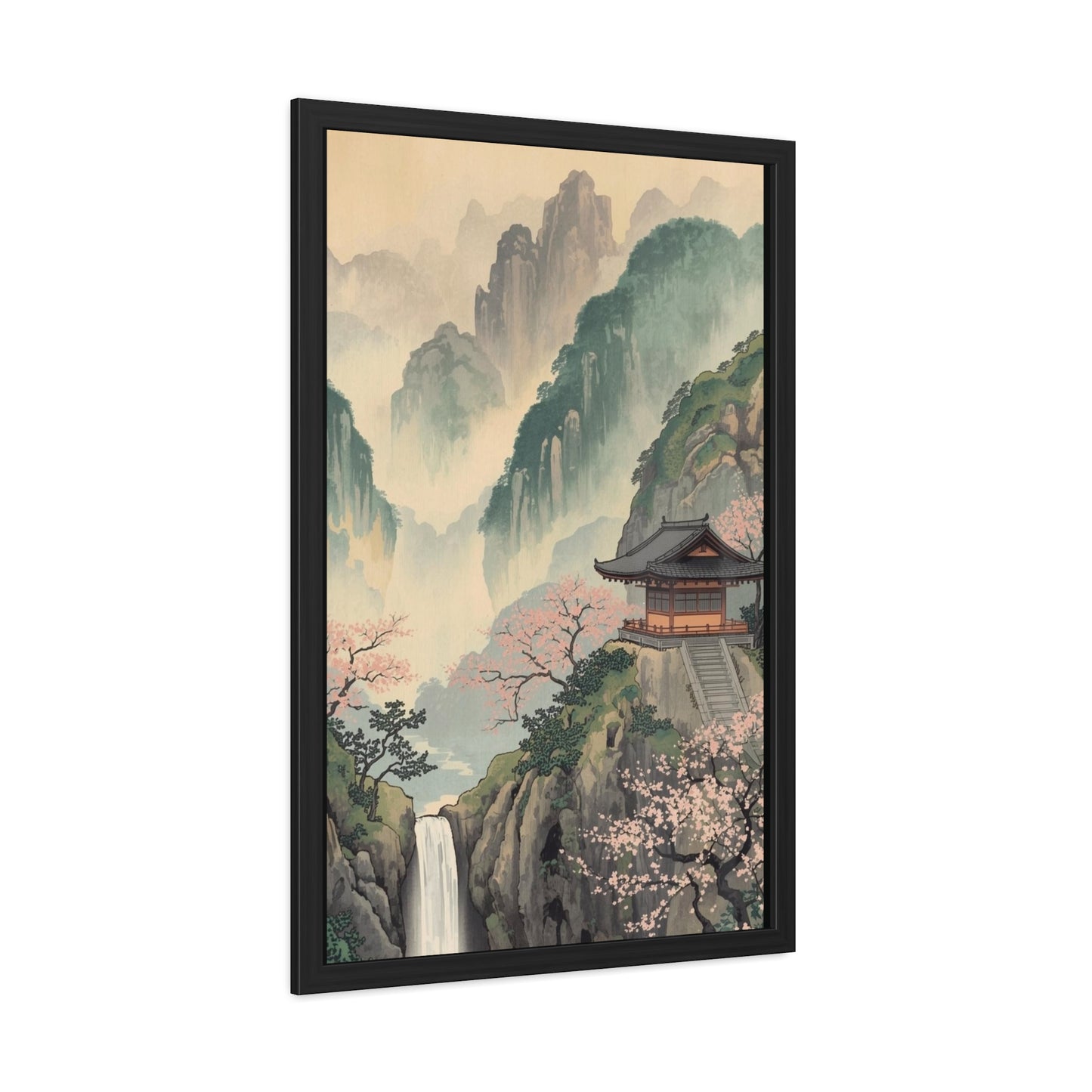 Serene Landscape Framed Poster, Tranquil Art Print for Home, Japanese Decor, Wall Art for Bedroom, Gift for Nature Lovers