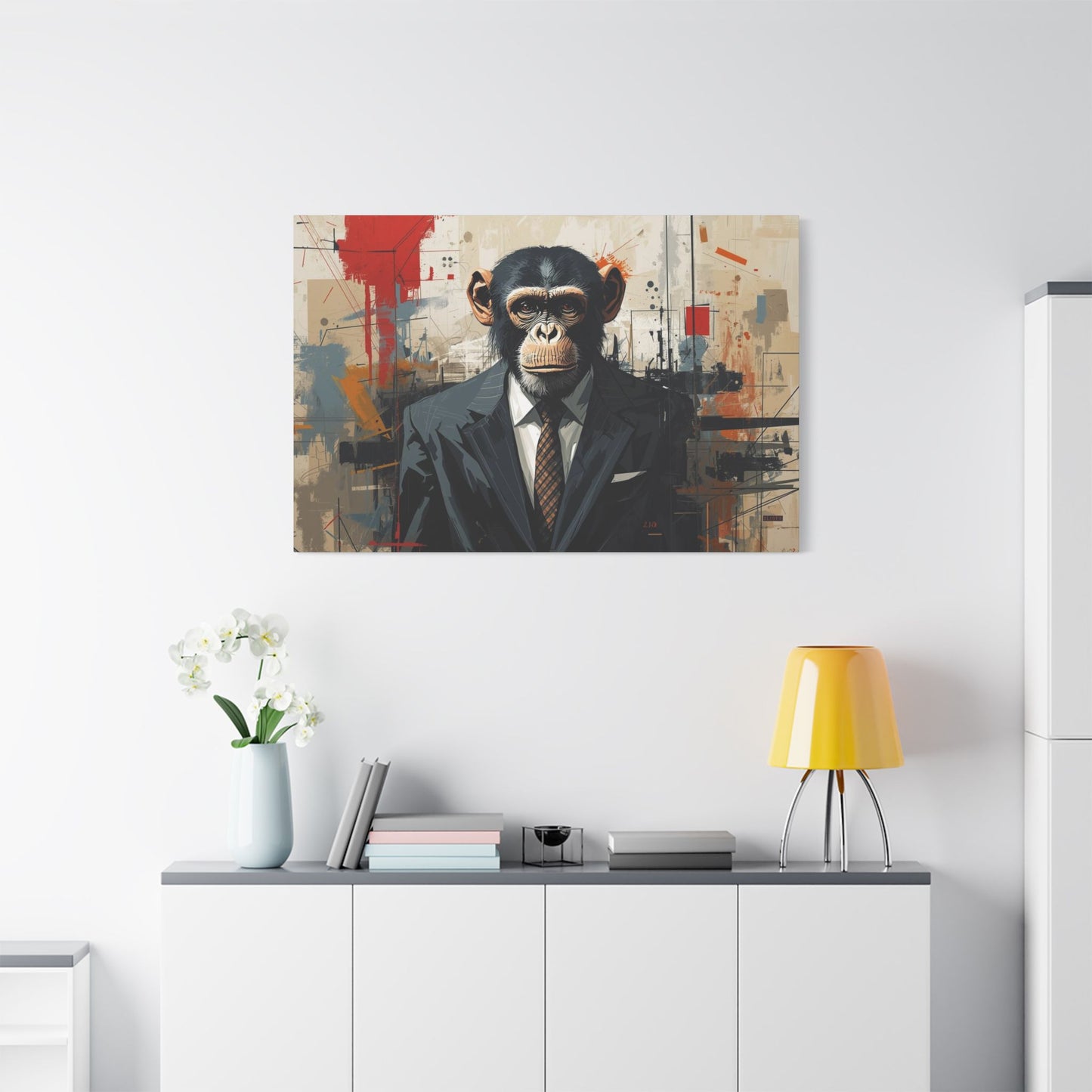 Stylish Monkey Art Canvas Print, Unique Wall Decor, Home Office Decoration, Contemporary Artwork, Gift for Art Lovers