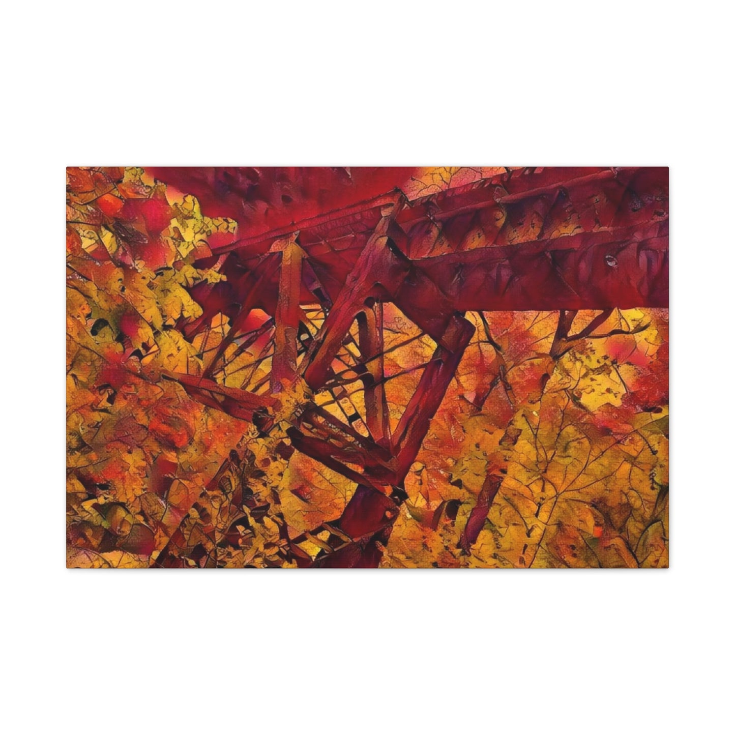 Vibrant Autumn Bridge Landscape Wall Decor