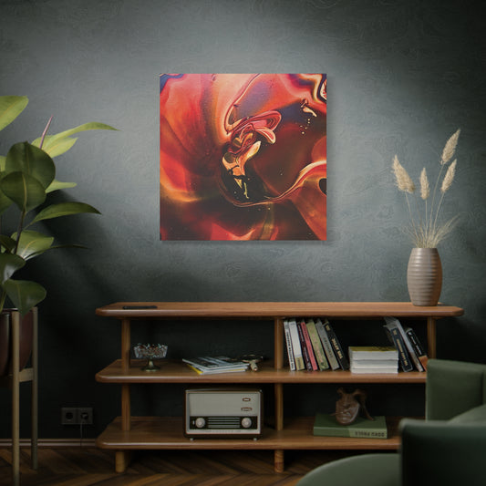 Hand Painted Abstract Red Floral Fluid Art Fire-Fish Matte Canvas Print