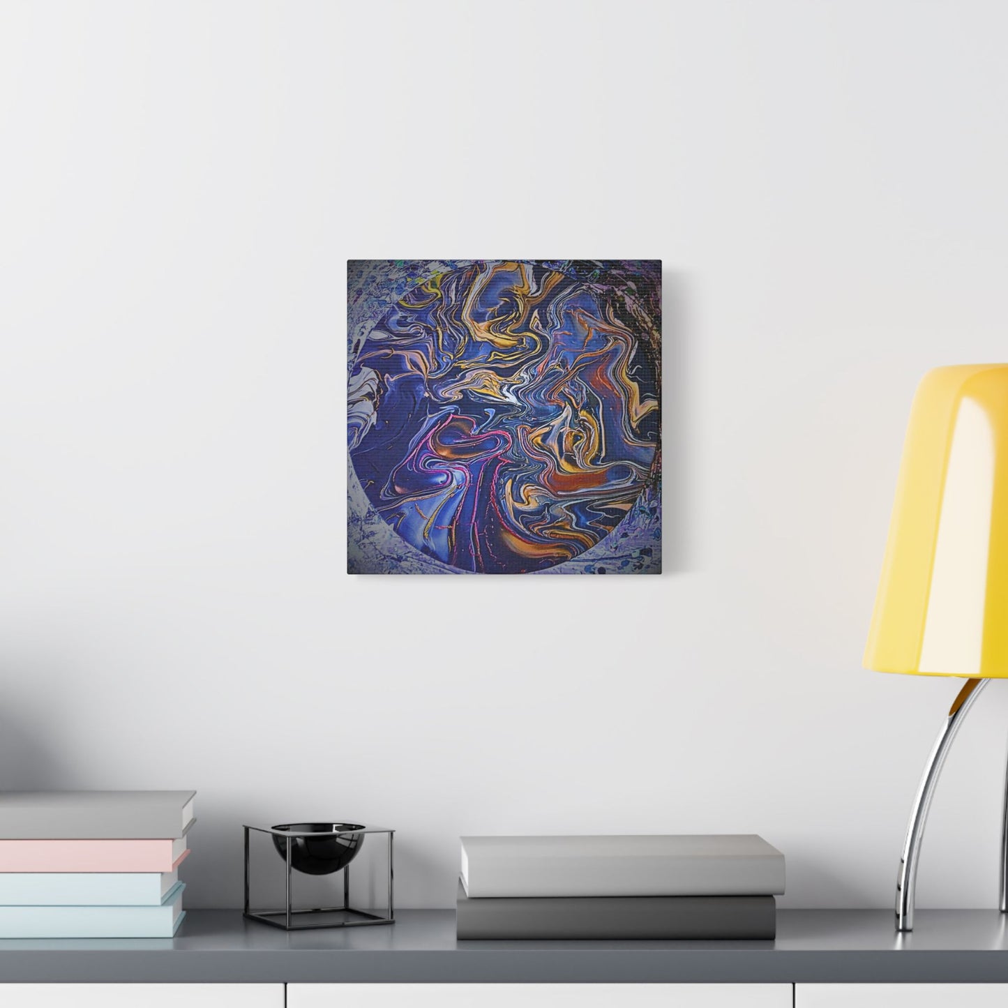 Abstract Blue Gold Swirl Satin Canvas Stretched Print | Fluid Art Wall Decor