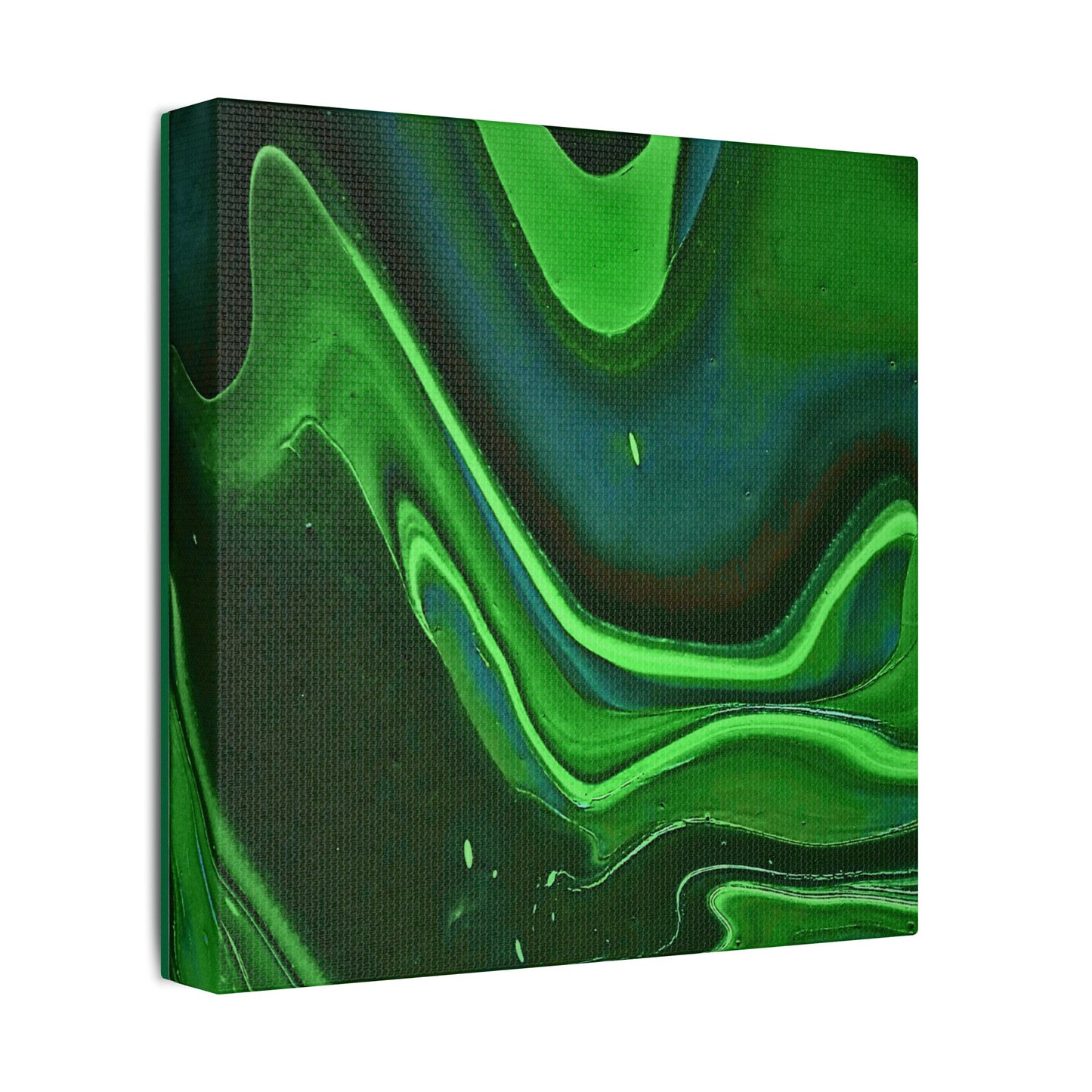 Hand Painted Abstract Green Fluid Art Satin Stretched Canvas Wall Art Print