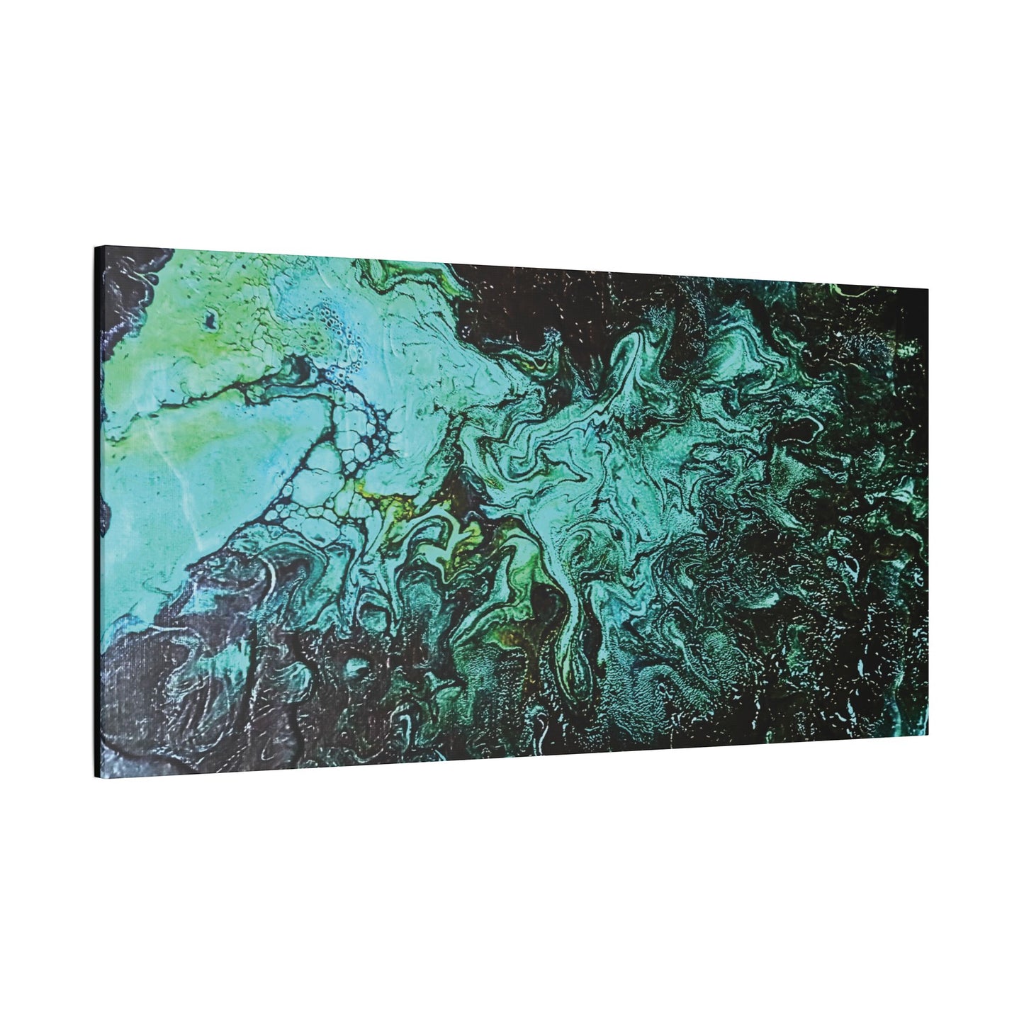 Hand Painted  "Turquoise Inception" Print Marble Abstract Satin Canvas Stretched | Fluid Art Wall Decor