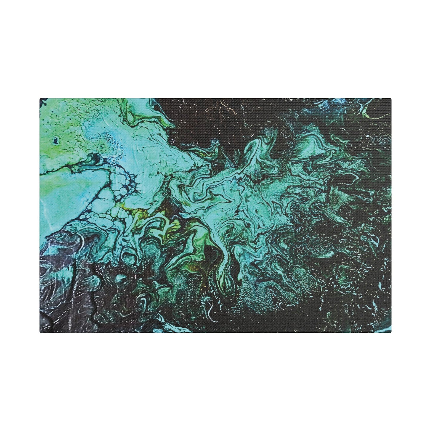 Hand Painted  "Turquoise Inception" Print Marble Abstract Satin Canvas Stretched | Fluid Art Wall Decor