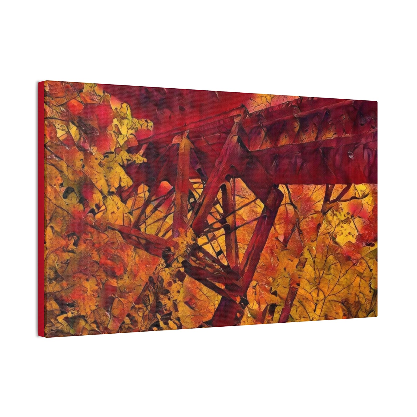 Vibrant Autumn Bridge Landscape Wall Decor