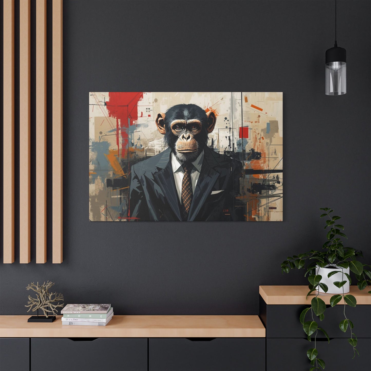 Stylish Monkey Art Canvas Print, Unique Wall Decor, Home Office Decoration, Contemporary Artwork, Gift for Art Lovers