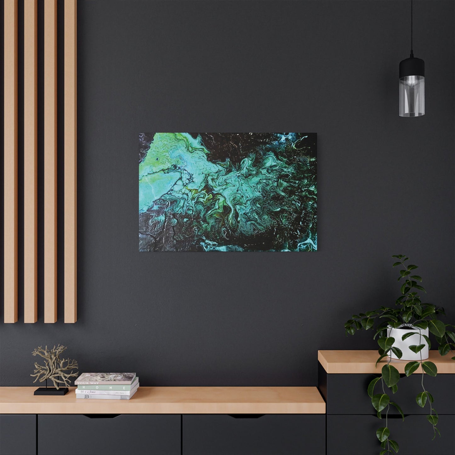 Hand Painted  "Turquoise Inception" Print Marble Abstract Satin Canvas Stretched | Fluid Art Wall Decor