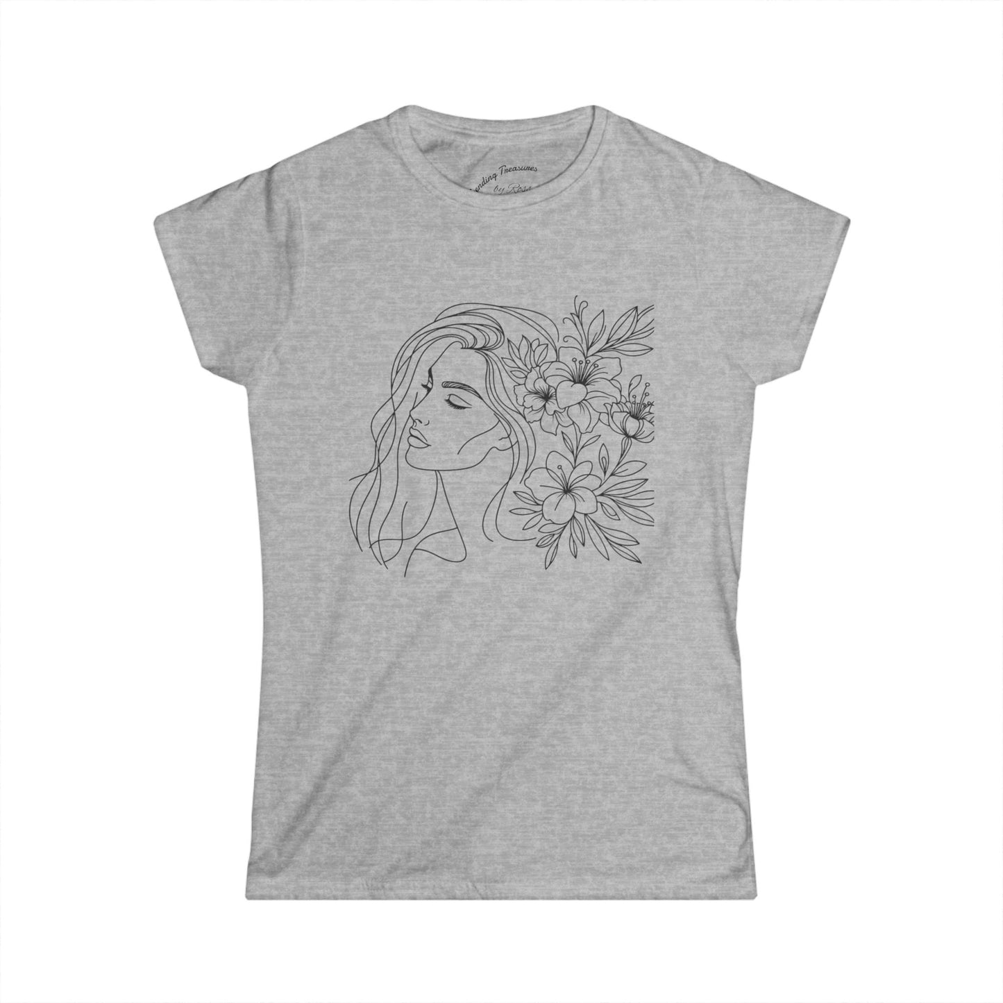 Floral Outline Women's Tee, Casual Graphic T-Shirt, Boho Flower Shirt, Gift for Her, Spring Outfit Essential