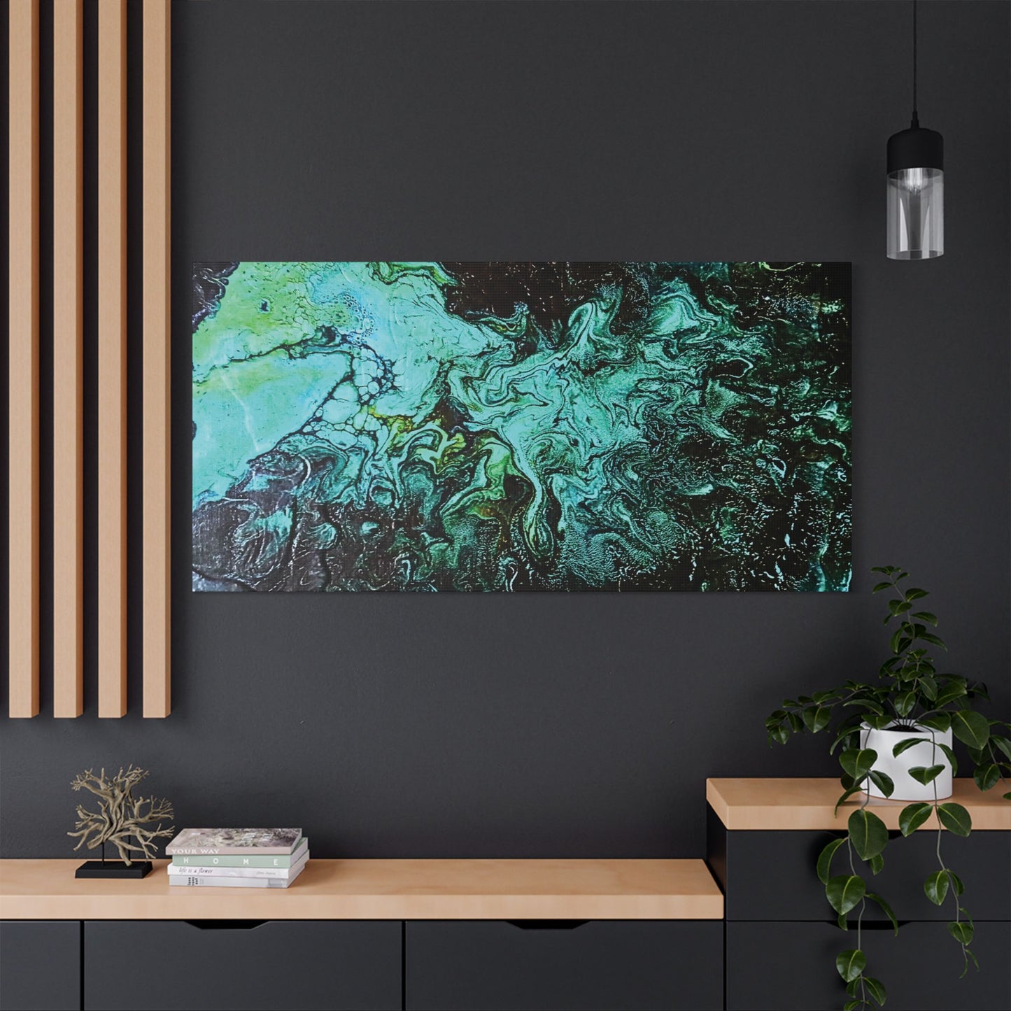 Hand Painted  "Turquoise Inception" Print Marble Abstract Satin Canvas Stretched | Fluid Art Wall Decor