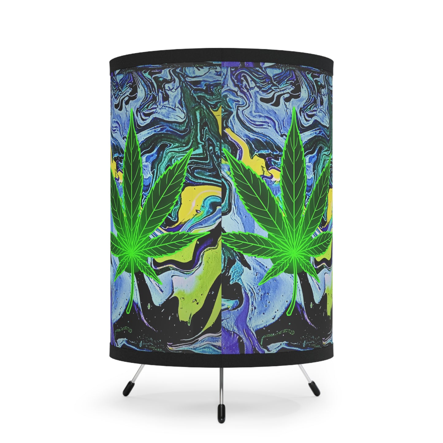 Green Cannabis Leaf Abstract Marble Tripod Lamp