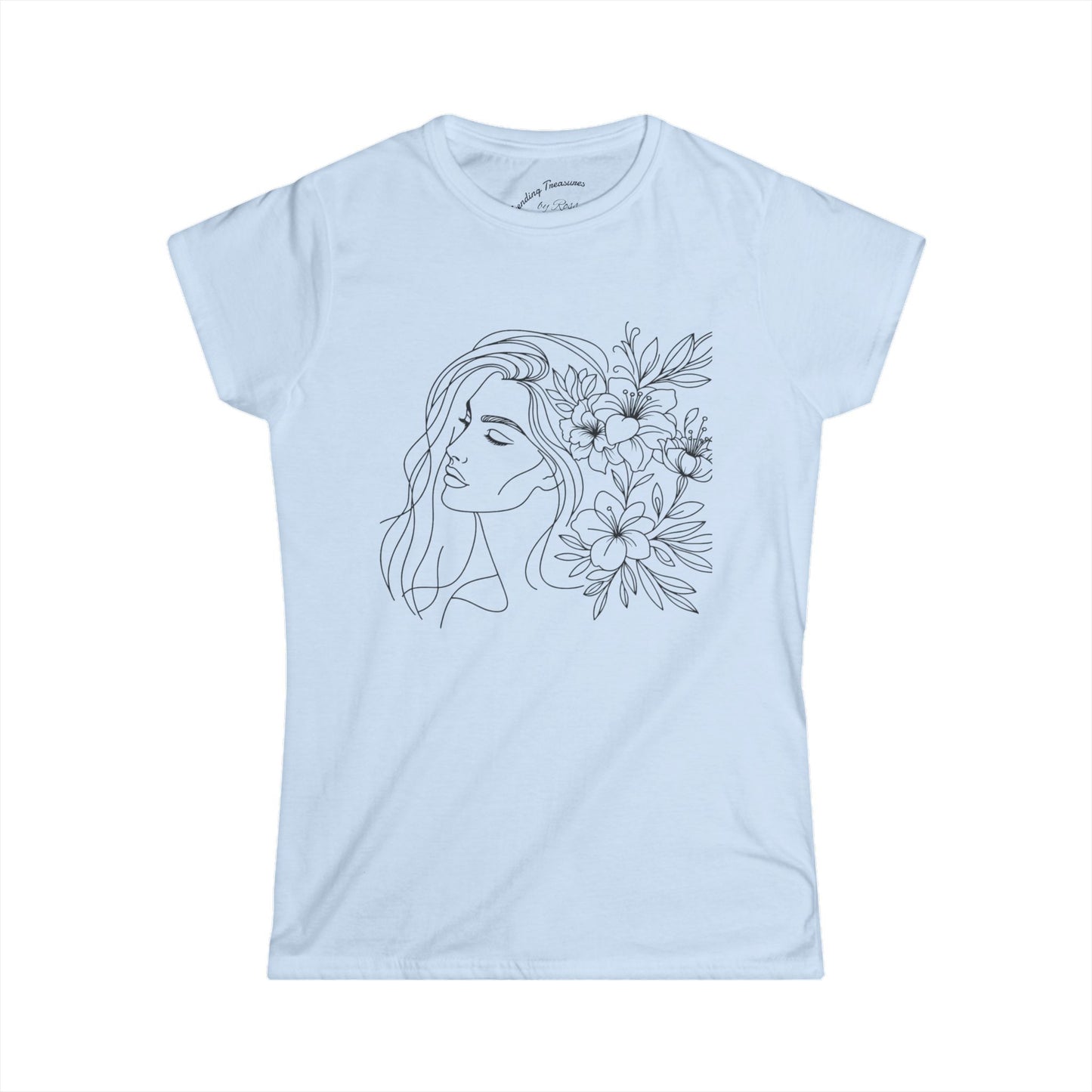 Floral Outline Women's Tee, Casual Graphic T-Shirt, Boho Flower Shirt, Gift for Her, Spring Outfit Essential