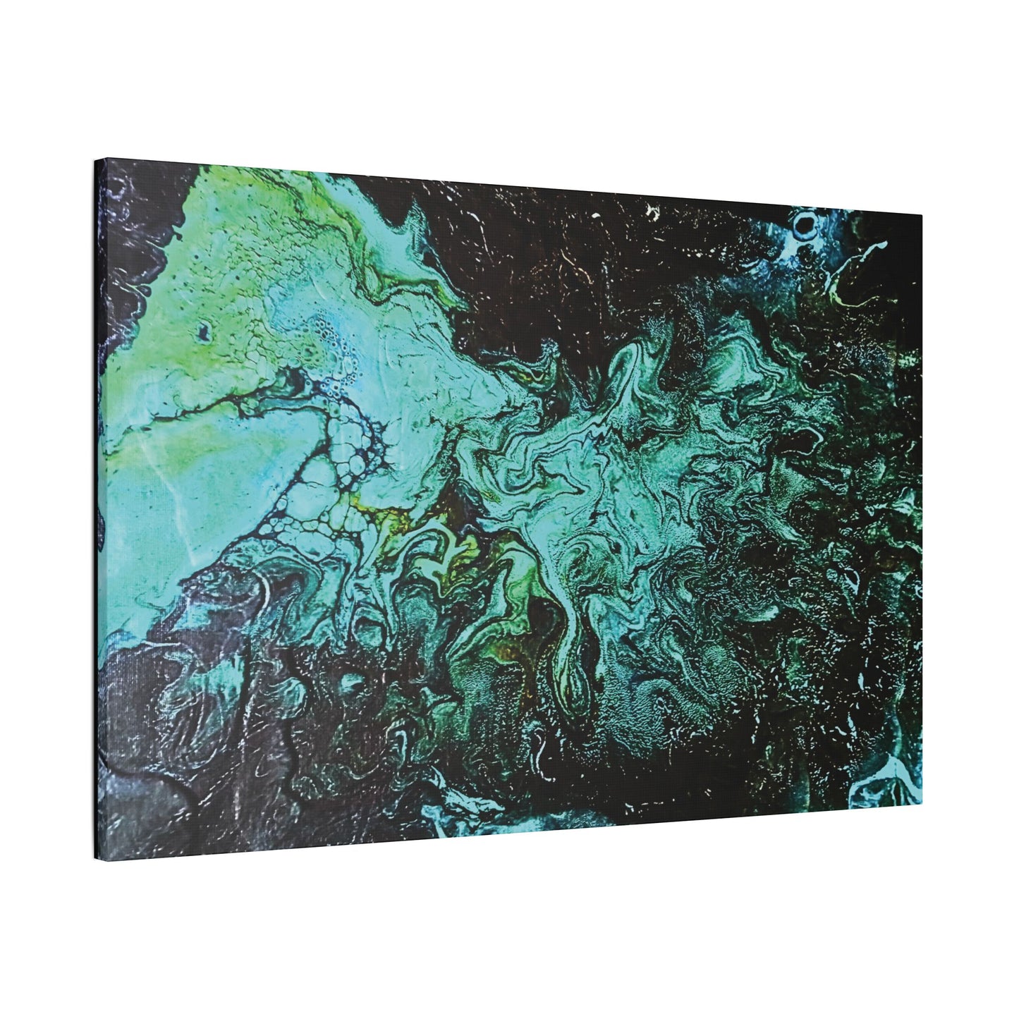 Hand Painted  "Turquoise Inception" Print Marble Abstract Satin Canvas Stretched | Fluid Art Wall Decor