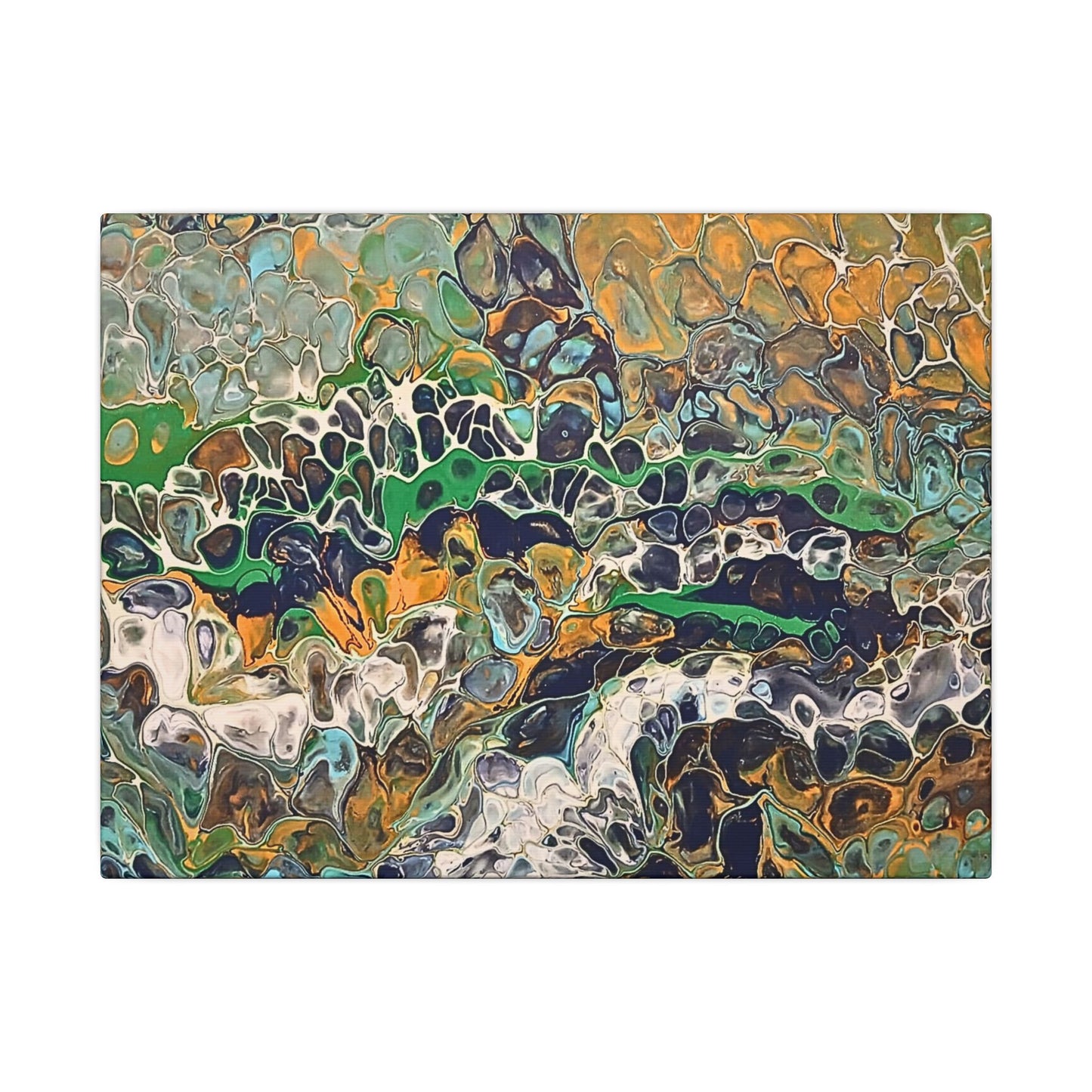 Abstract Fluid Art Canvas Print of Original | Green Gold Acrylic Pour Painting
