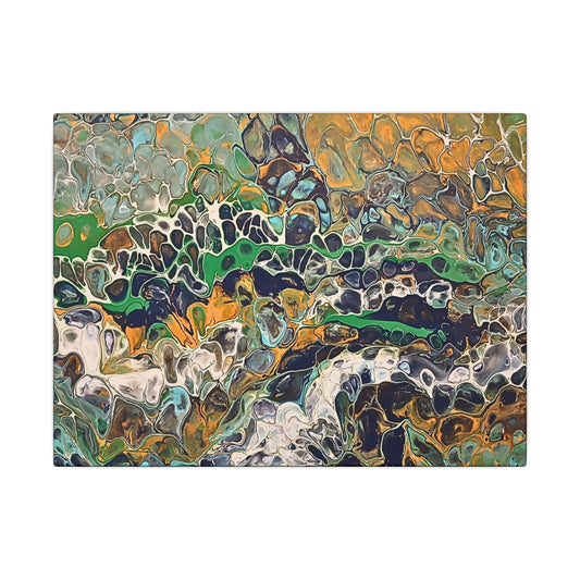 Abstract Fluid Art Canvas Print of Original | Green Gold Acrylic Pour Painting
