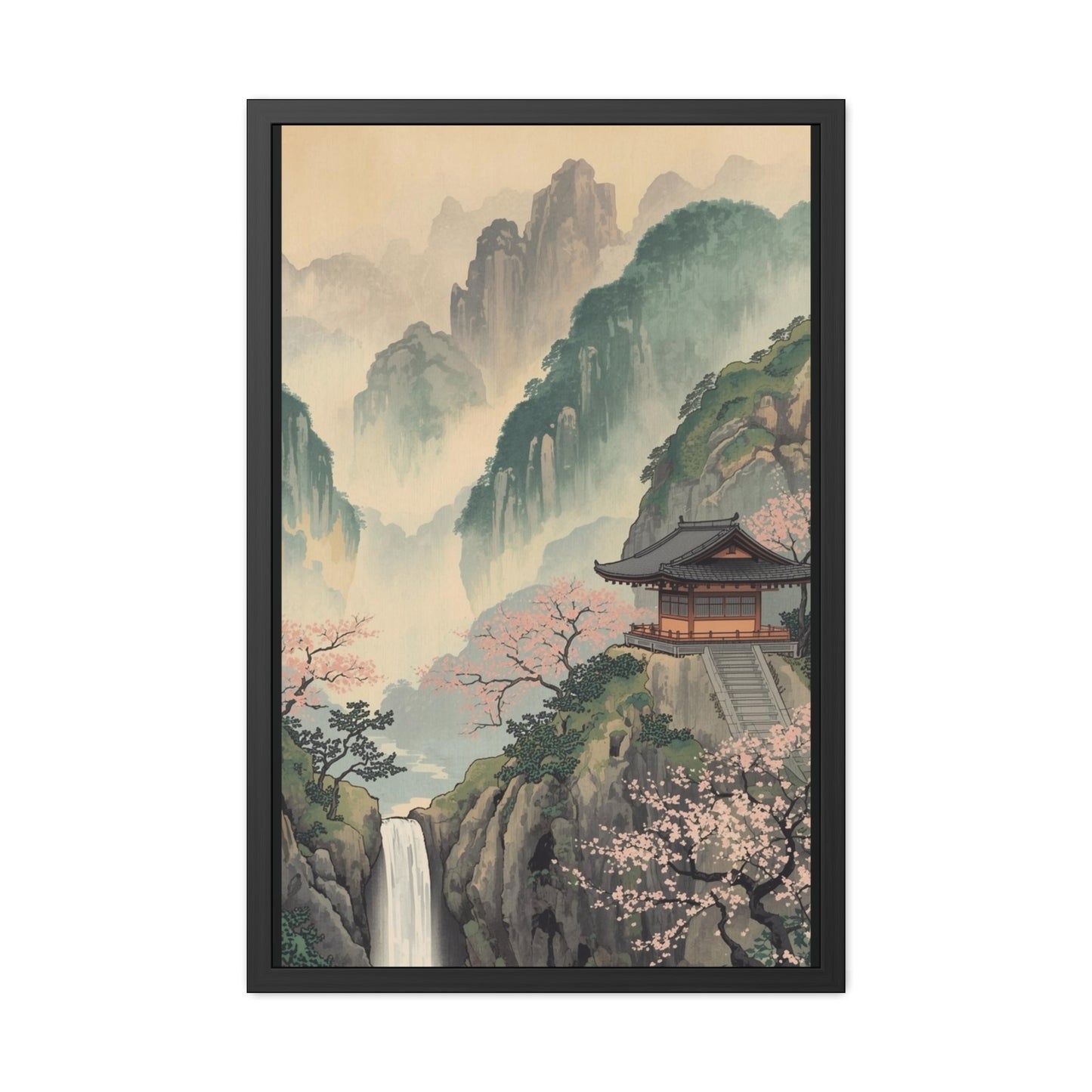 Serene Landscape Framed Poster, Tranquil Art Print for Home, Japanese Decor, Wall Art for Bedroom, Gift for Nature Lovers