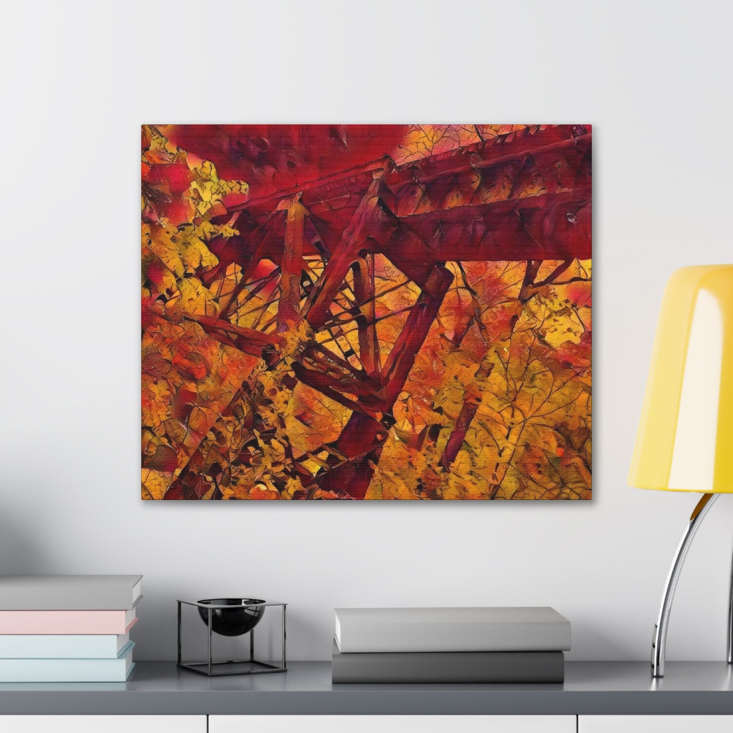 Vibrant Autumn Bridge Landscape Wall Decor