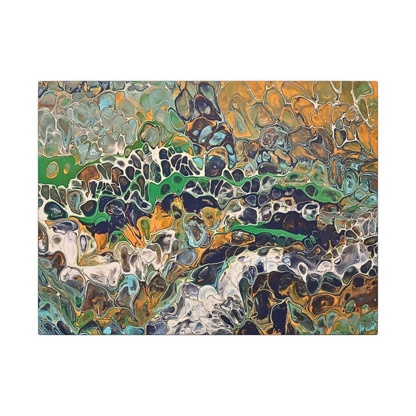 Abstract Fluid Art Canvas Print of Original | Green Gold Acrylic Pour Painting