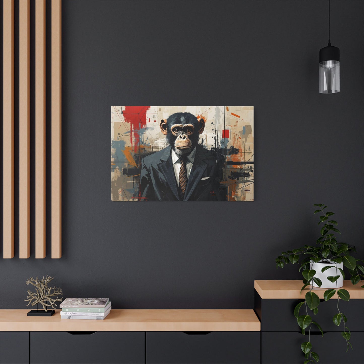 Stylish Monkey Art Canvas Print, Unique Wall Decor, Home Office Decoration, Contemporary Artwork, Gift for Art Lovers