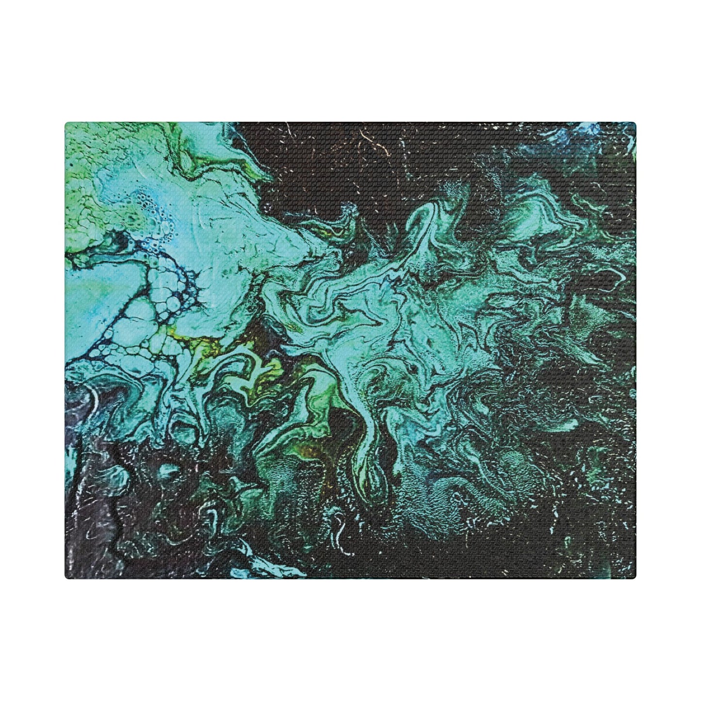 Hand Painted  "Turquoise Inception" Print Marble Abstract Satin Canvas Stretched | Fluid Art Wall Decor
