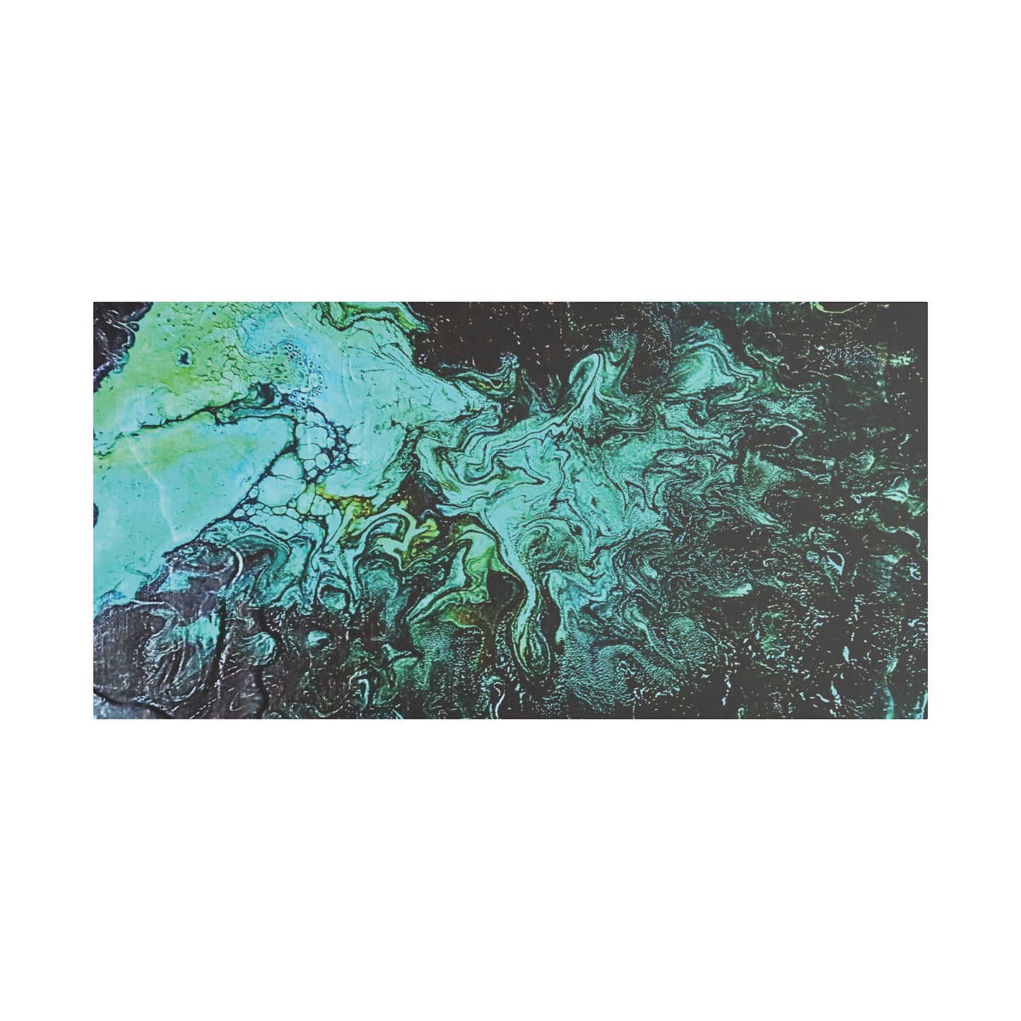 Hand Painted  "Turquoise Inception" Print Marble Abstract Satin Canvas Stretched | Fluid Art Wall Decor