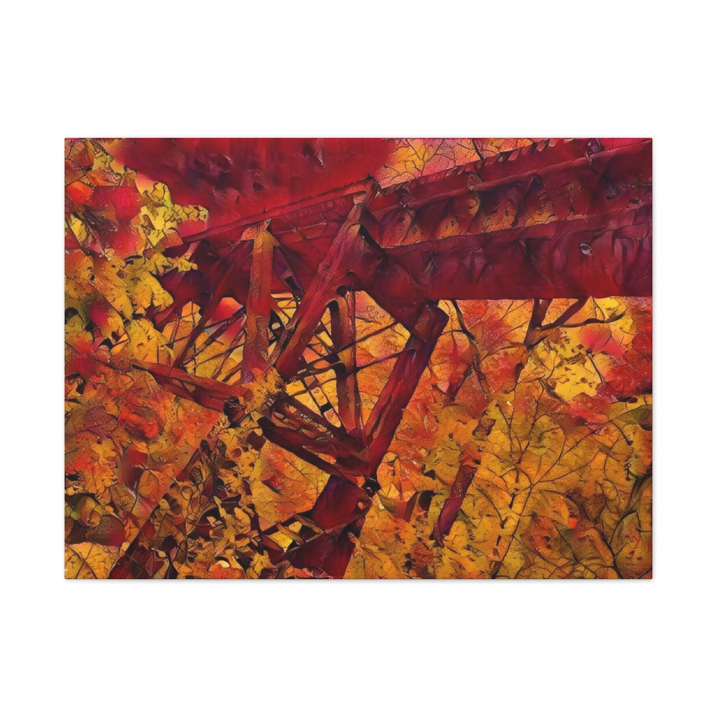 Vibrant Autumn Bridge Landscape Wall Decor