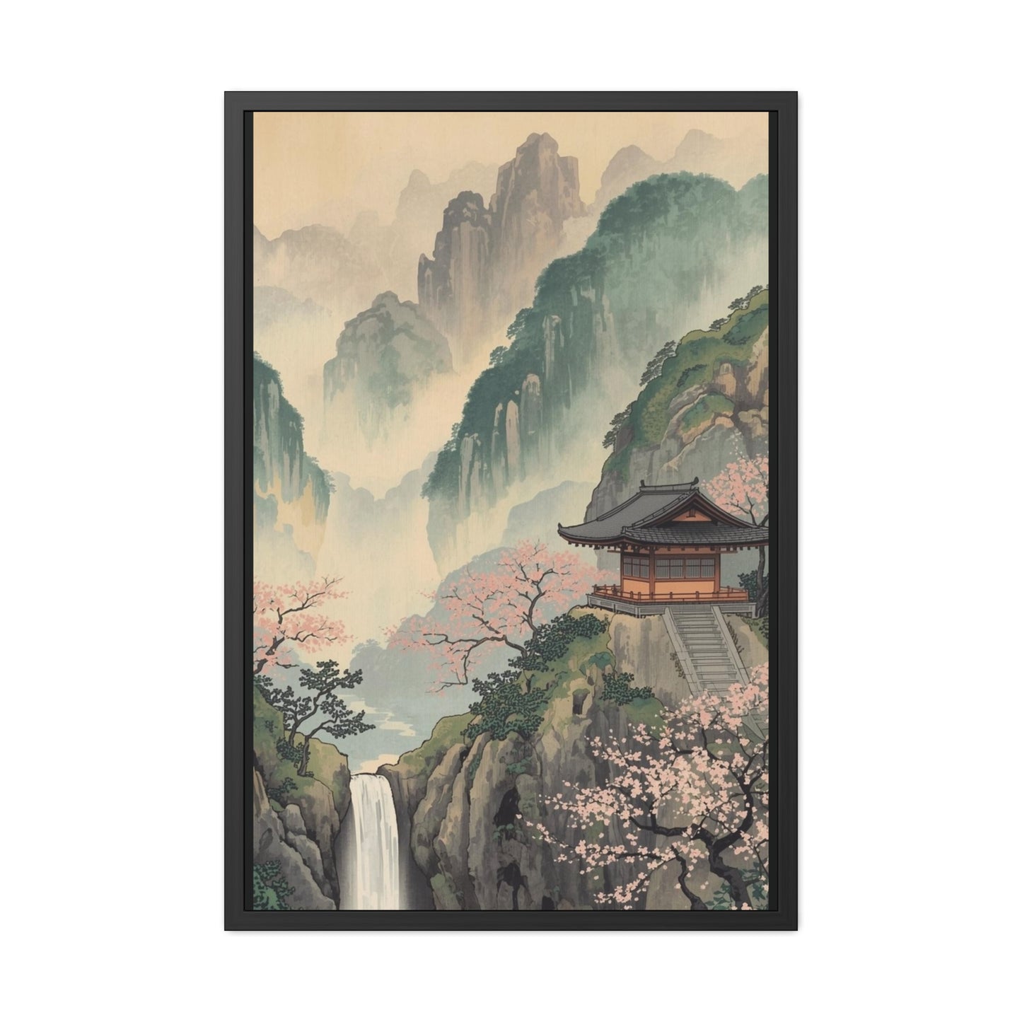 Serene Landscape Framed Poster, Tranquil Art Print for Home, Japanese Decor, Wall Art for Bedroom, Gift for Nature Lovers