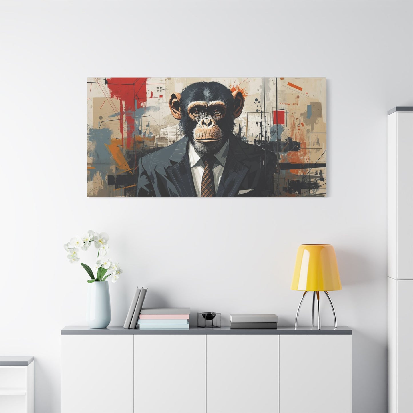 Stylish Monkey Art Canvas Print, Unique Wall Decor, Home Office Decoration, Contemporary Artwork, Gift for Art Lovers