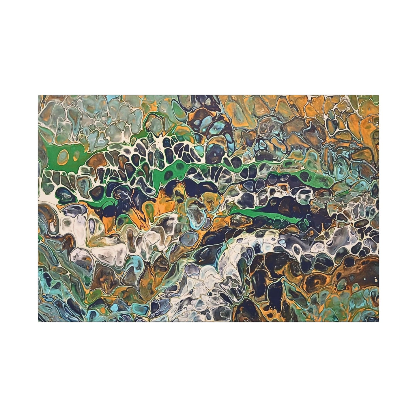 Abstract Fluid Art Canvas Print of Original | Green Gold Acrylic Pour Painting