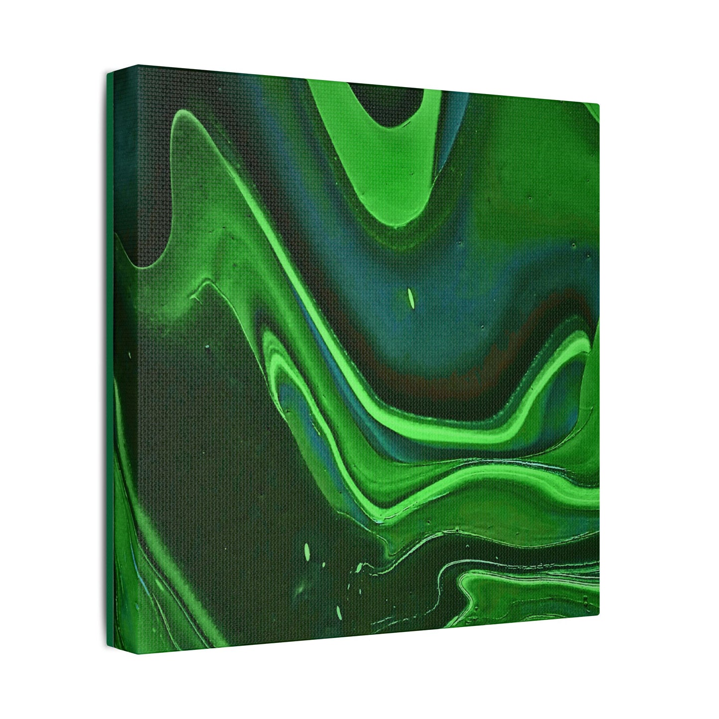 Hand Painted Abstract Green Fluid Art Satin Stretched Canvas Wall Art Print