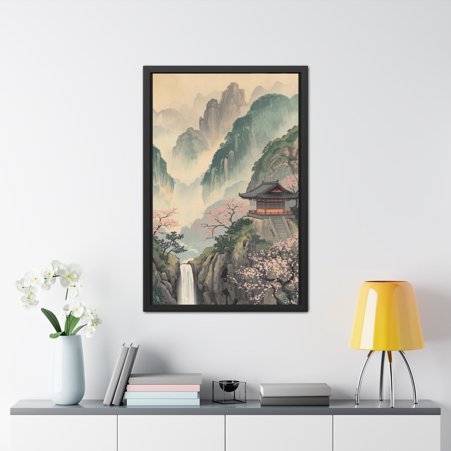 Serene Landscape Framed Poster, Tranquil Art Print for Home, Japanese Decor, Wall Art for Bedroom, Gift for Nature Lovers