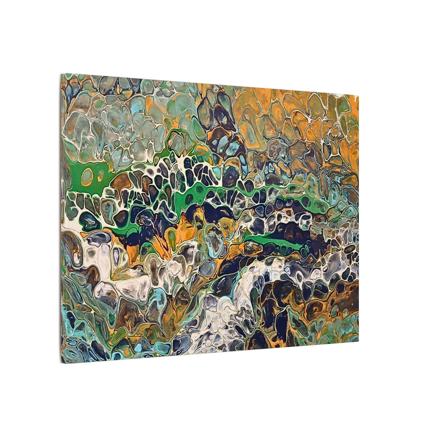 Abstract Fluid Art Canvas Print of Original | Green Gold Acrylic Pour Painting