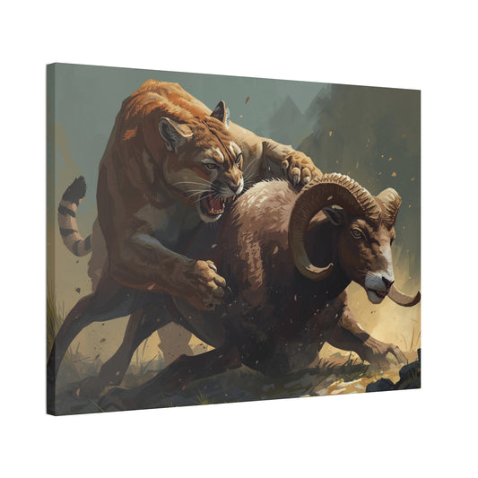 Canvas Art: Wildlife Mountain Lion vs Ram