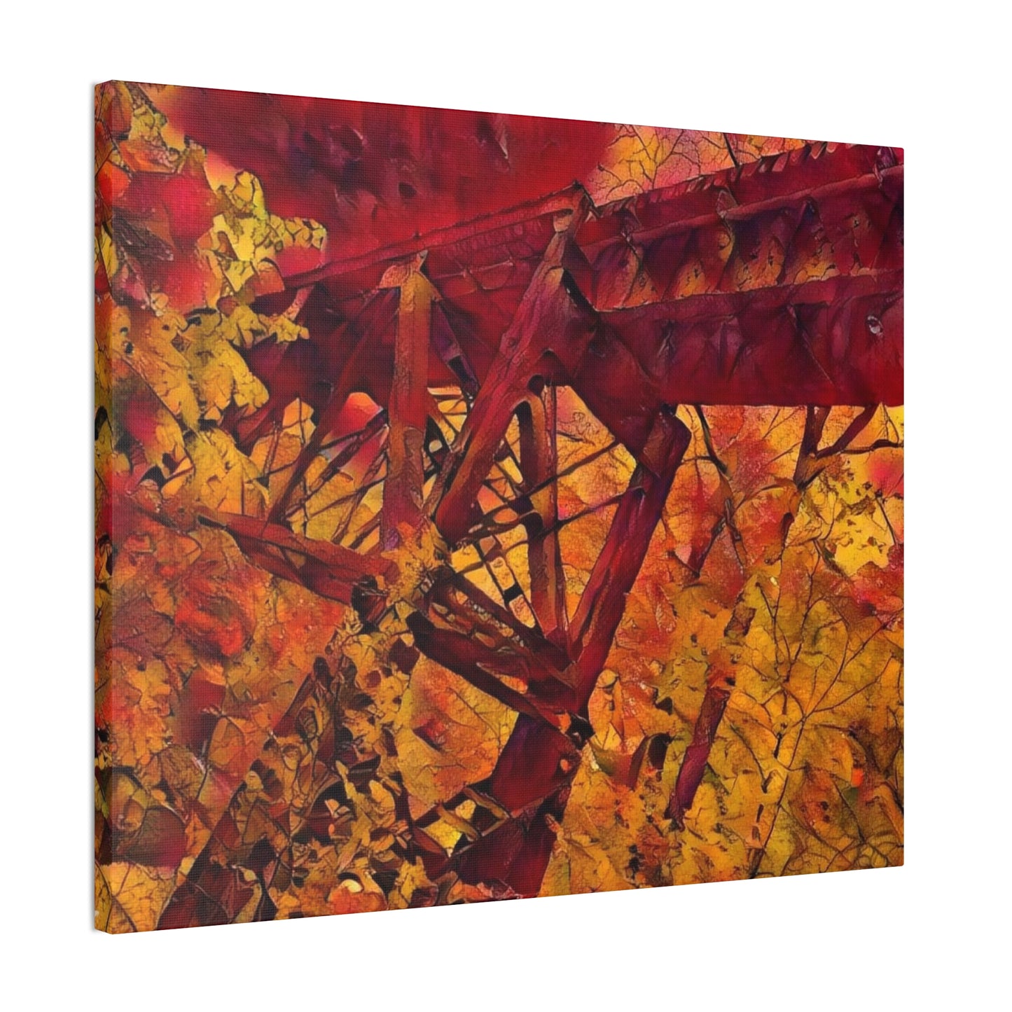 Vibrant Autumn Bridge Landscape Wall Decor