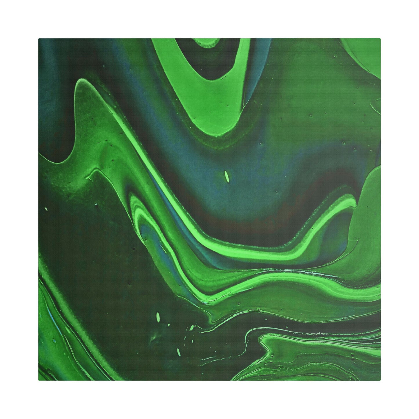 Hand Painted Abstract Green Fluid Art Satin Stretched Canvas Wall Art Print