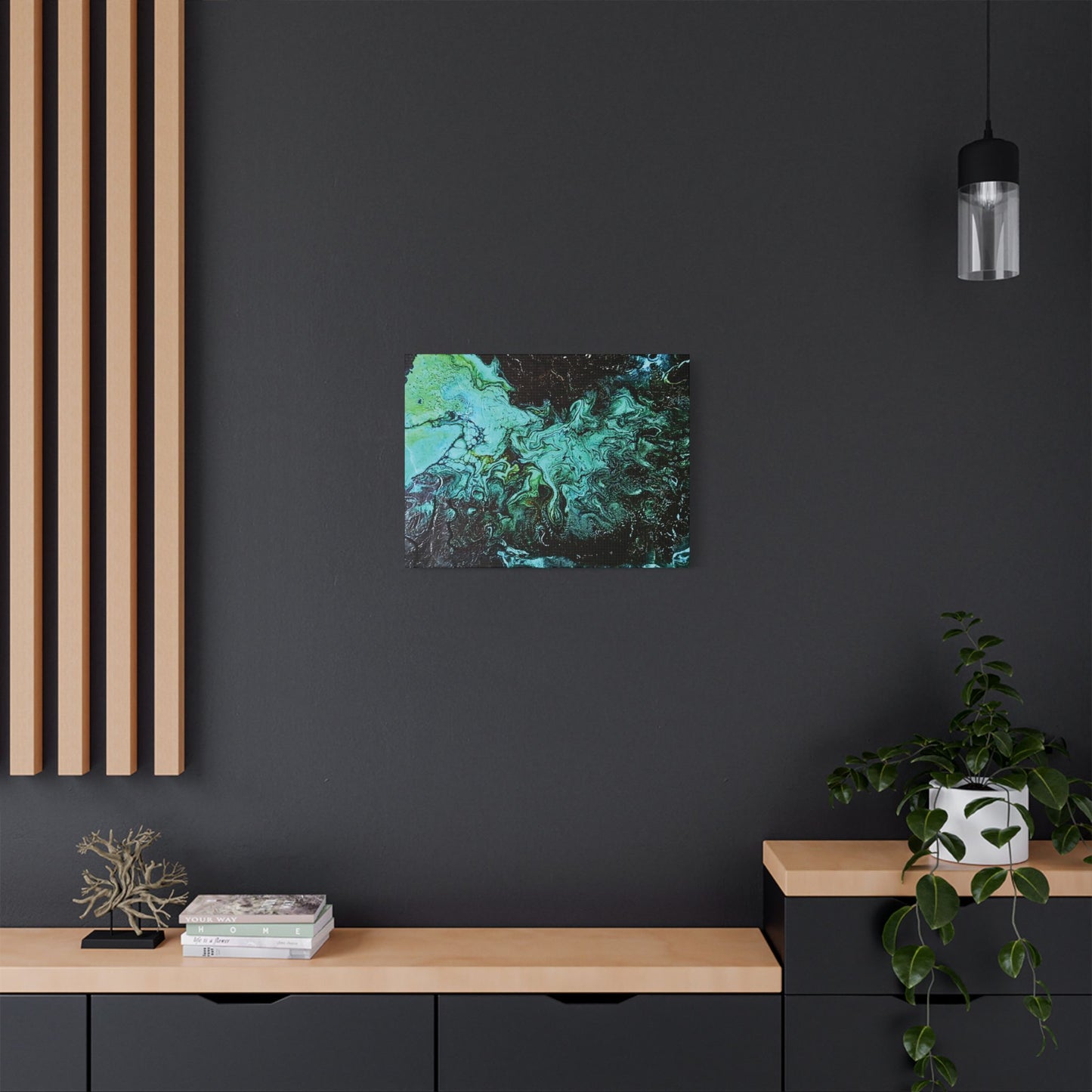 Hand Painted  "Turquoise Inception" Print Marble Abstract Satin Canvas Stretched | Fluid Art Wall Decor