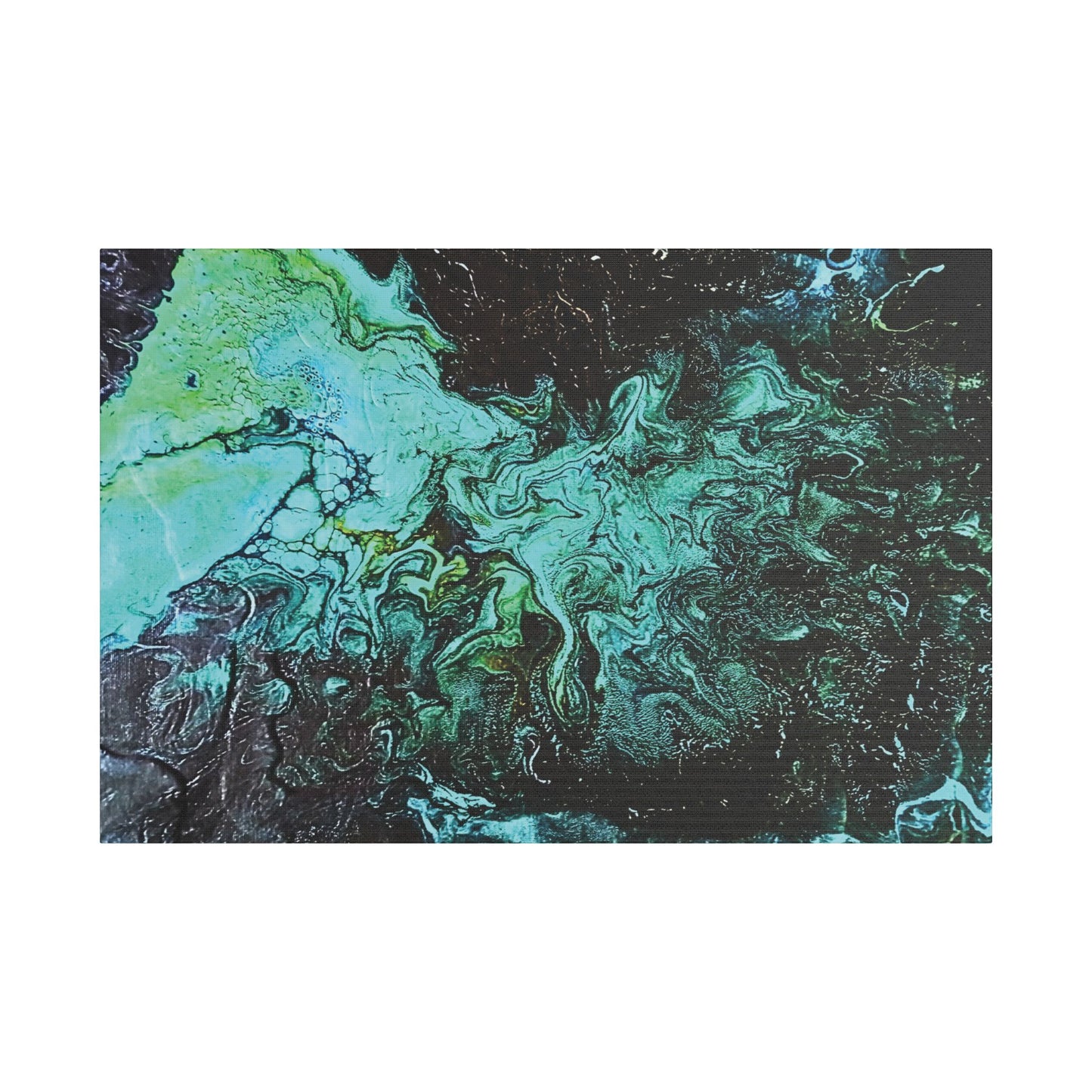 Hand Painted  "Turquoise Inception" Print Marble Abstract Satin Canvas Stretched | Fluid Art Wall Decor