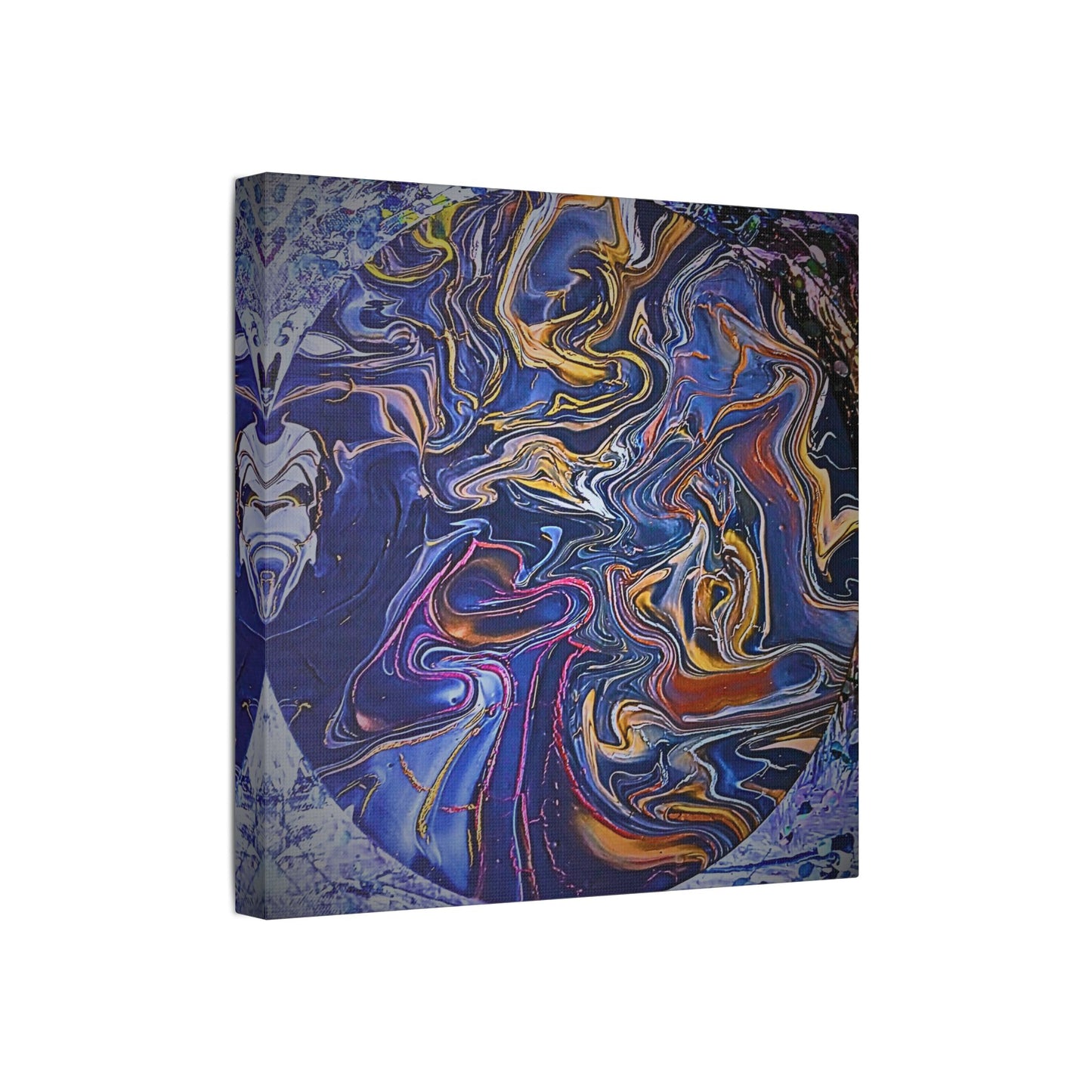 Abstract Blue Gold Swirl Satin Canvas Stretched Print | Fluid Art Wall Decor