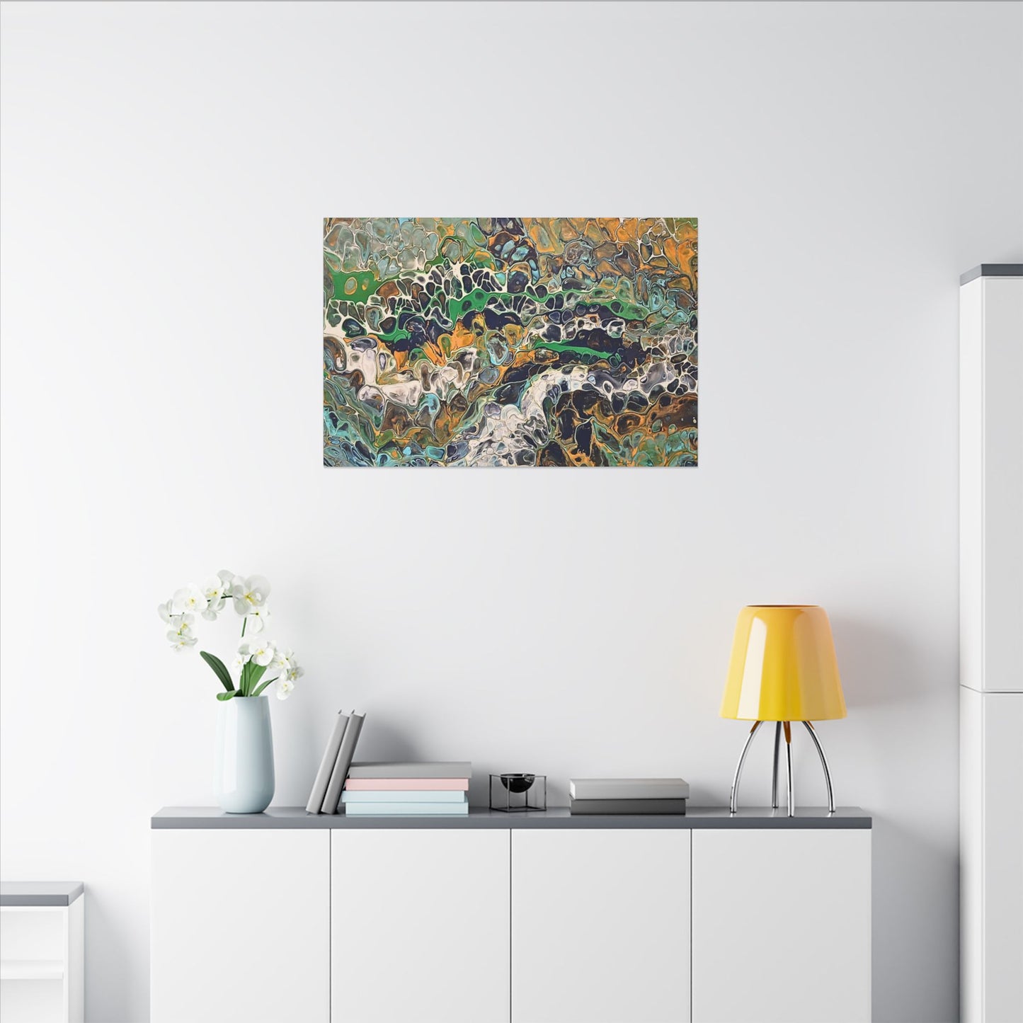 Abstract Fluid Art Canvas Print of Original | Green Gold Acrylic Pour Painting