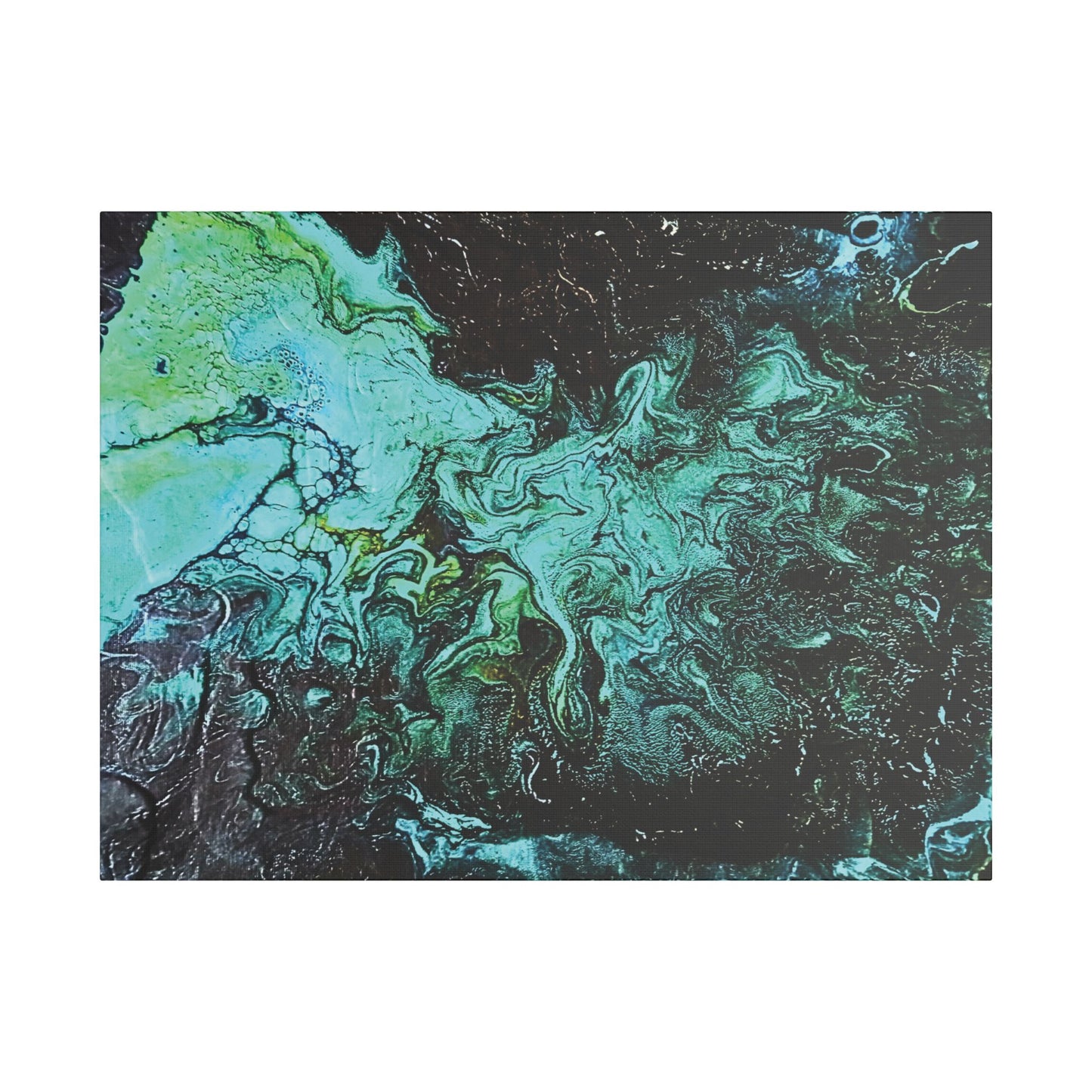 Hand Painted  "Turquoise Inception" Print Marble Abstract Satin Canvas Stretched | Fluid Art Wall Decor