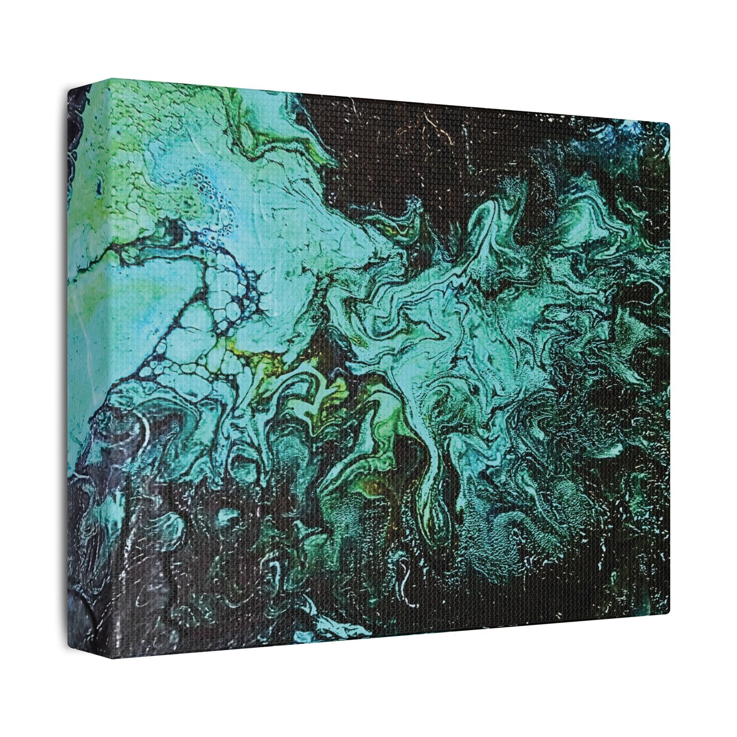 Hand Painted  "Turquoise Inception" Print Marble Abstract Satin Canvas Stretched | Fluid Art Wall Decor